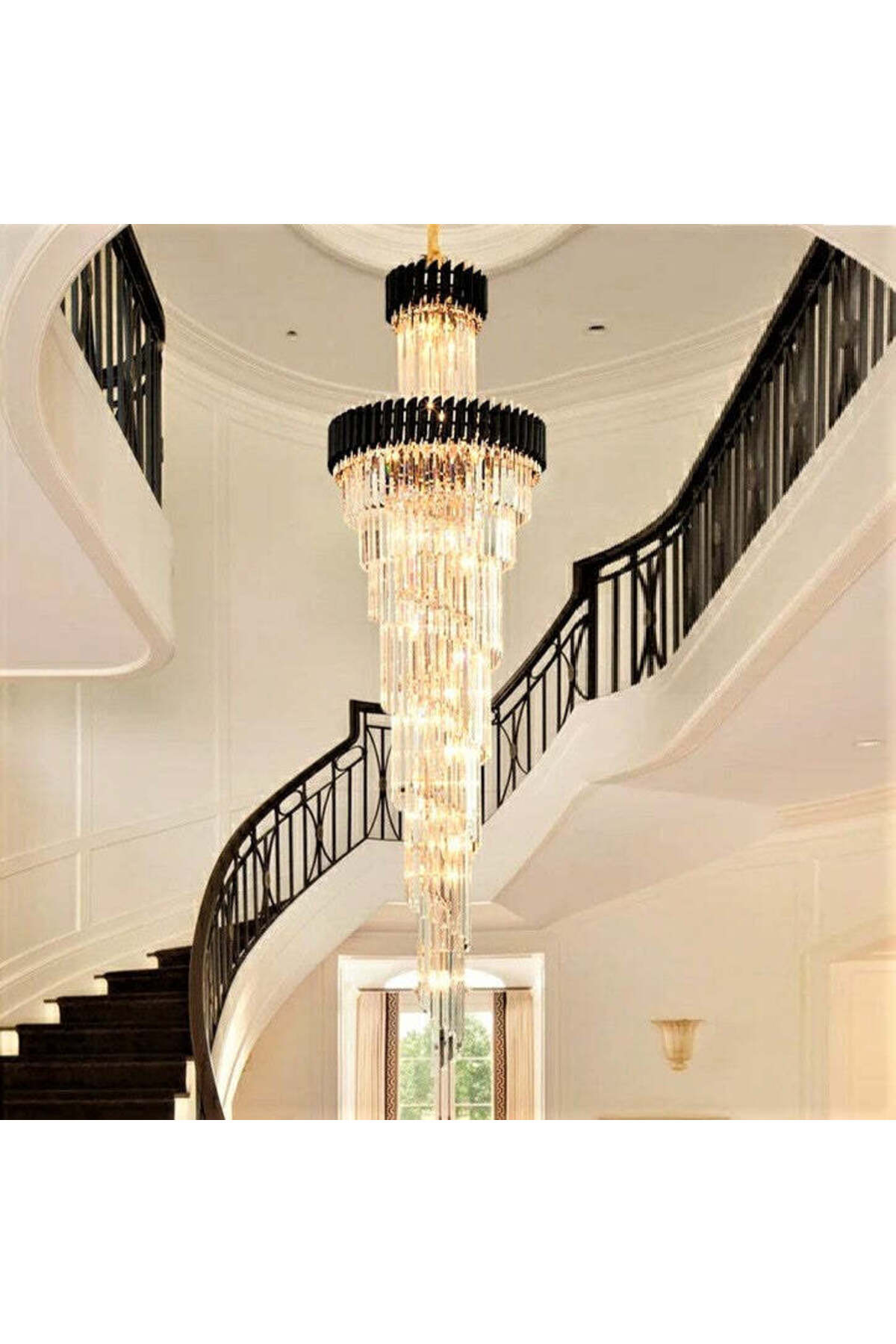 Candelabru negru-auriu cu cristale K9, 22xE14, înălțime 180 cm