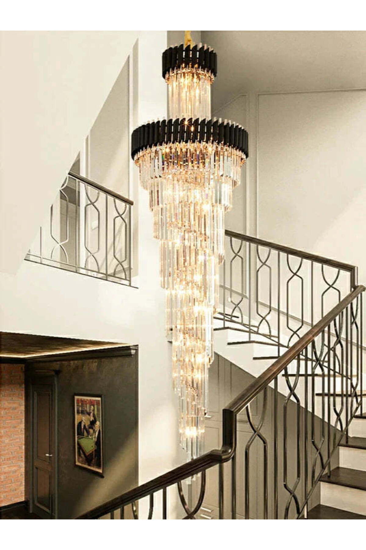 Candelabru negru-auriu cu cristale K9, 22xE14, înălțime 180 cm