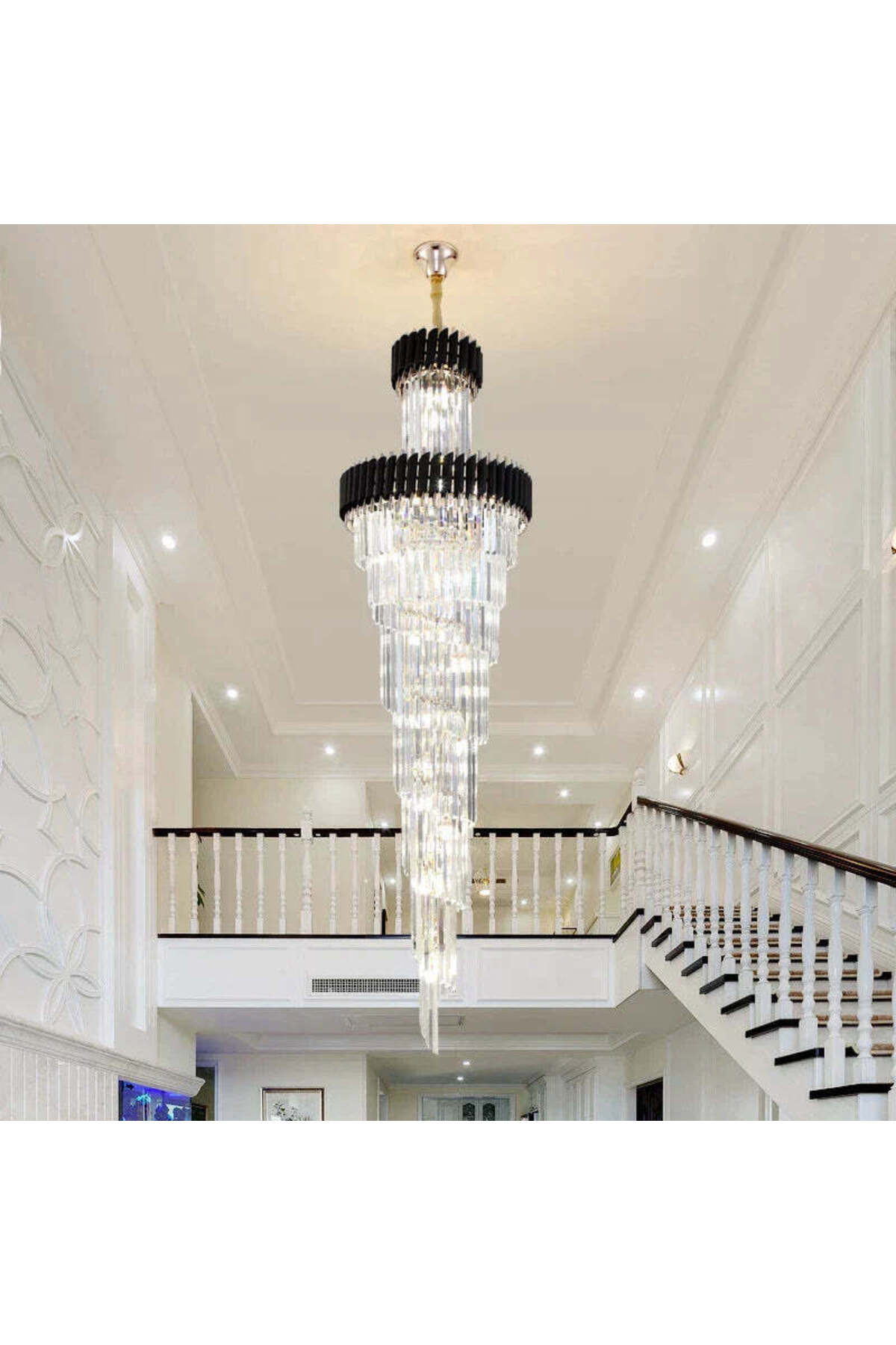 Candelabru negru-auriu cu cristale K9, 22xE14, înălțime 180 cm
