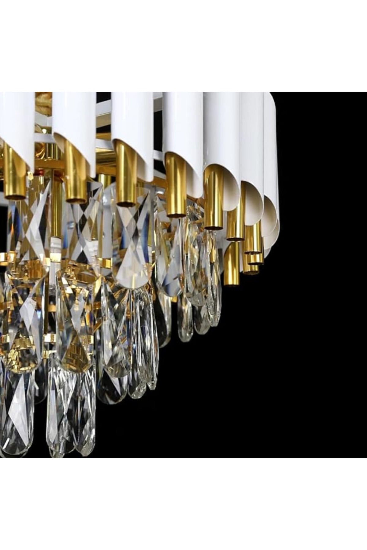 Candelabru cu cristale, alb-auriu, Ø30 cm, 3 x E14