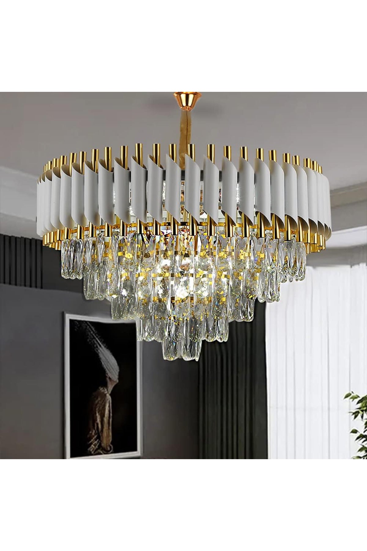 Candelabru White Panther din cristal, alb-auriu, 40 cm, 4 x E14