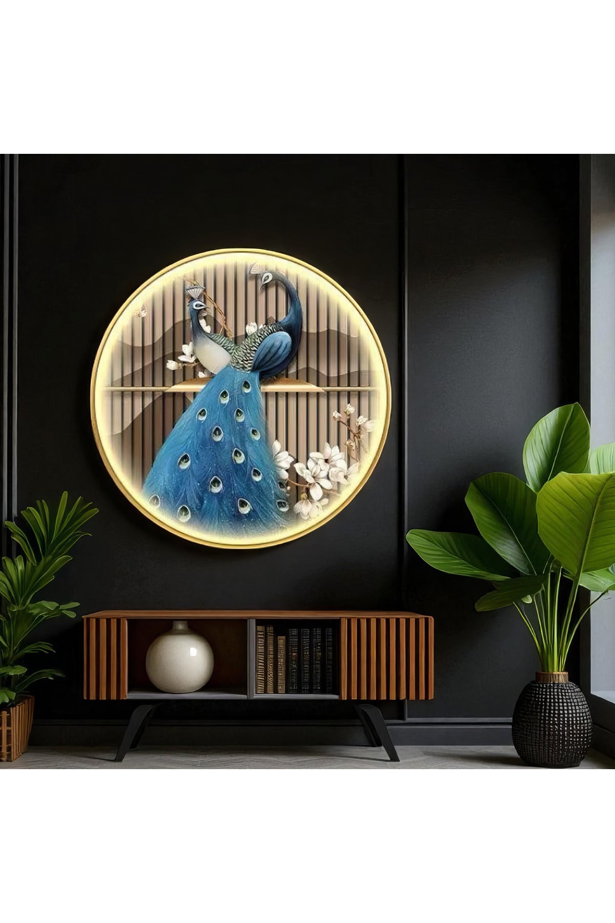 Aplică LED de perete cu design păun, 70 cm, 22 W, metal și acril