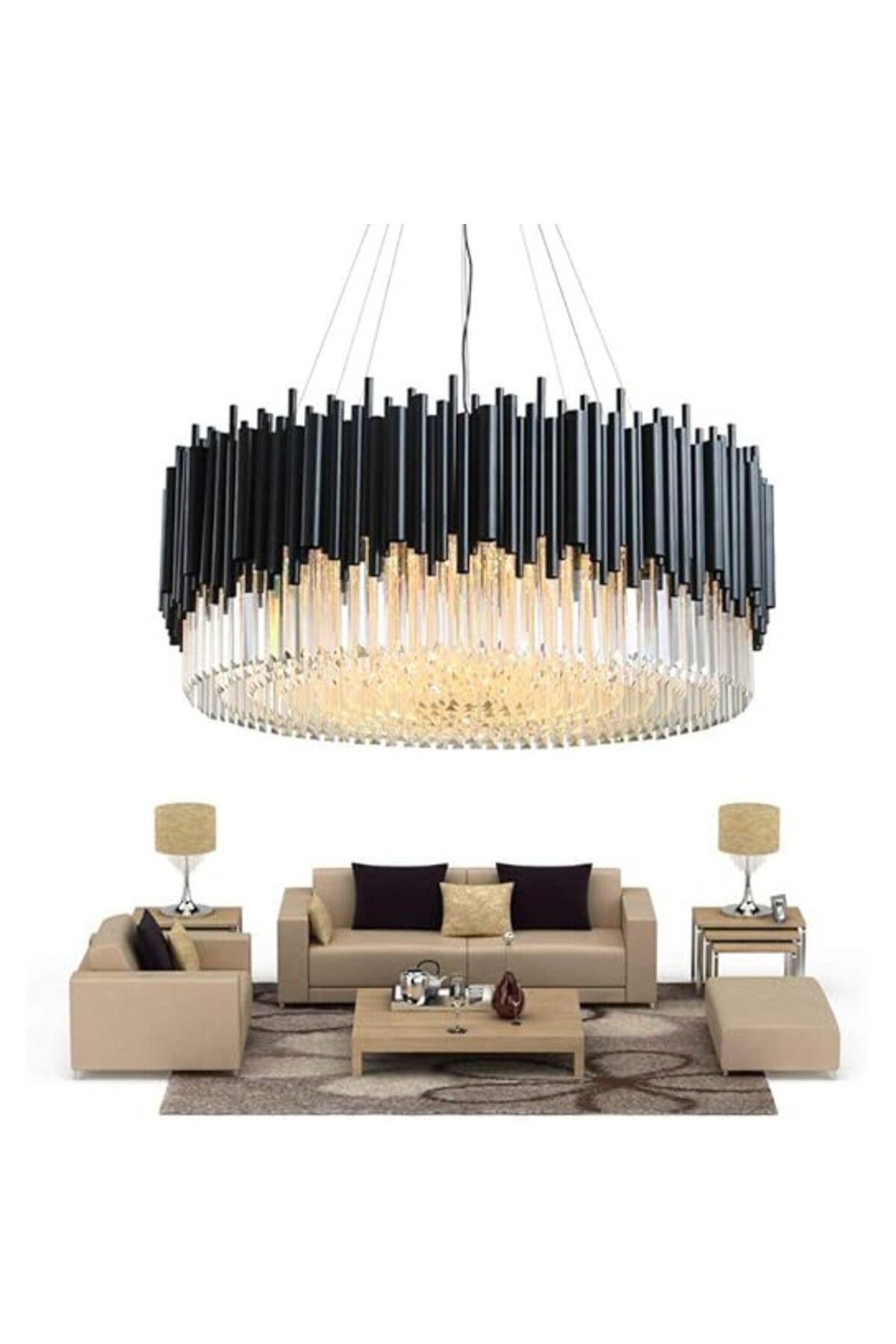 Plafonieră LED neagră cu cristale, 50 cm, 40 W, 3 culori de lumină