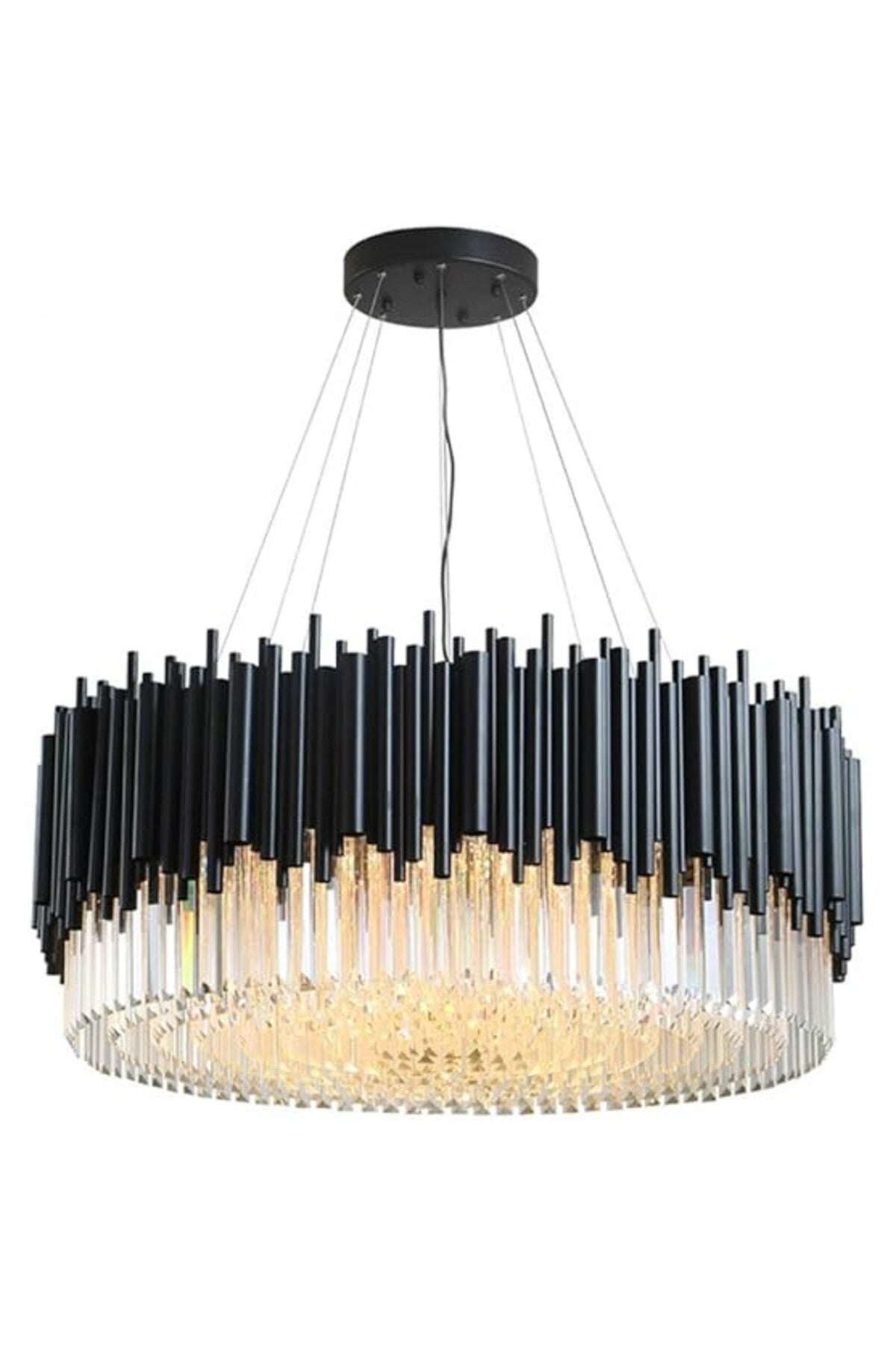 Plafonieră LED neagră cu cristale, 50 cm, 40 W, 3 culori de lumină