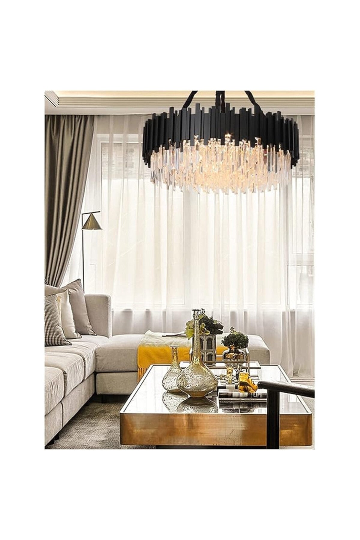 Plafonieră LED neagră cu cristale, 50 cm, 40 W, 3 culori de lumină