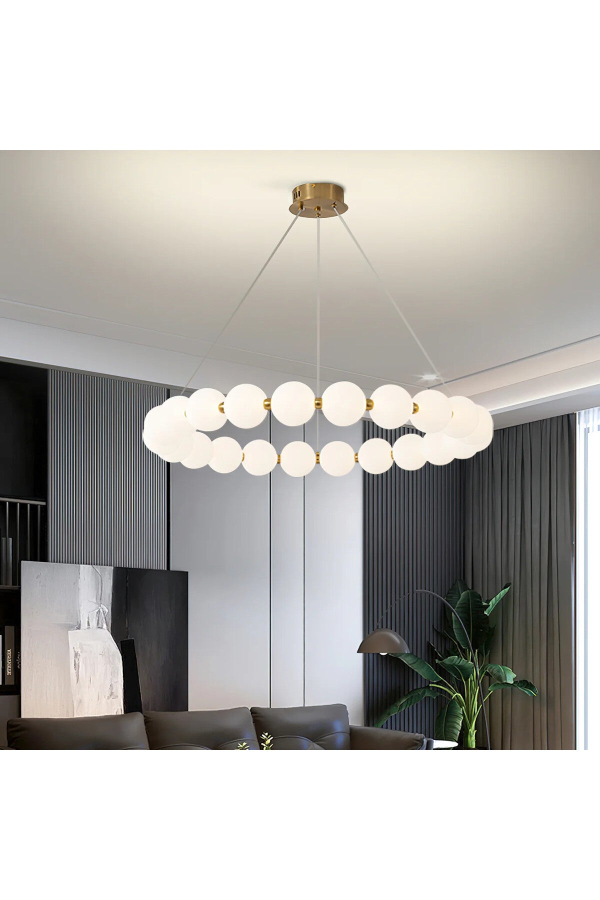 Lustră suspendată aurie, 14 socluri G4, dimabilă, cu telecomandă, 40 W