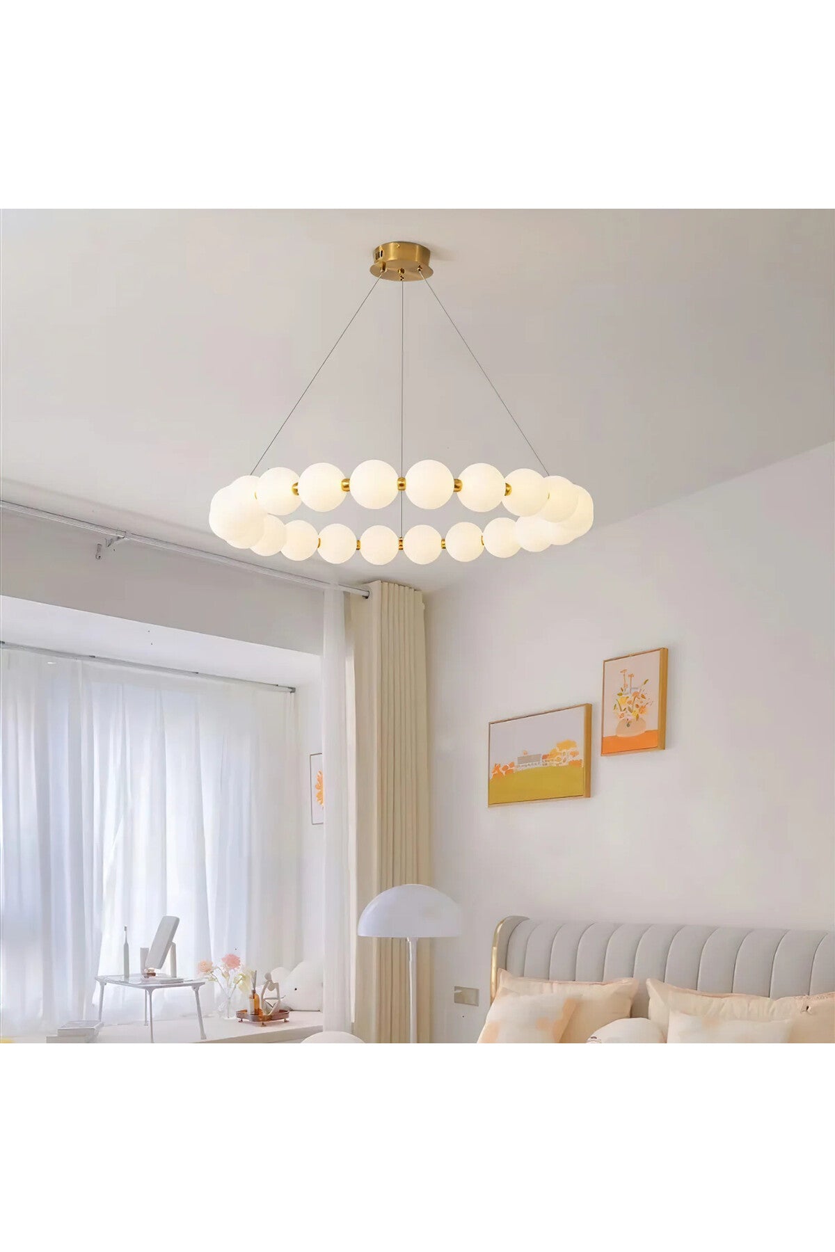 Lustră suspendată aurie, 14 socluri G4, dimabilă, cu telecomandă, 40 W