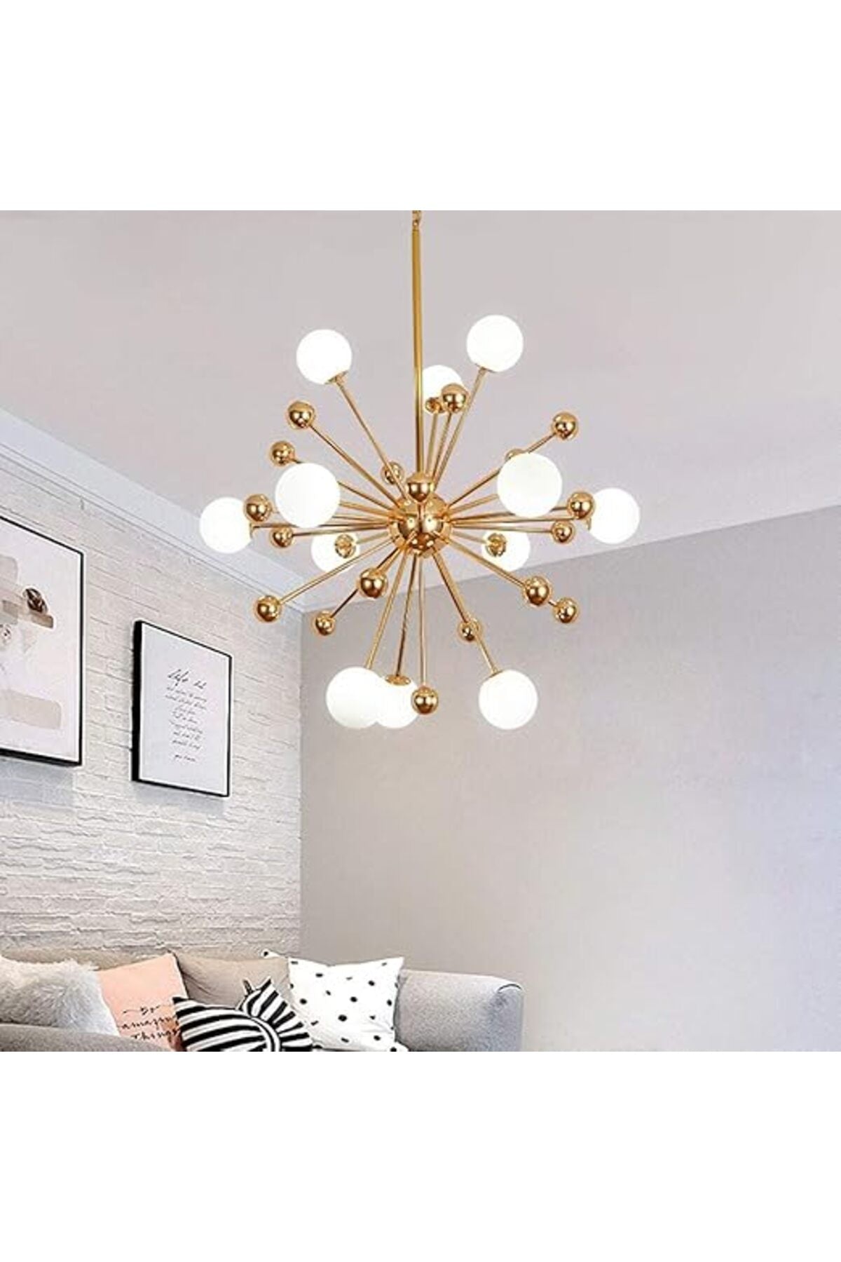 Candelabru modern de tavan auriu, 11 socluri G9, Ø60 cm