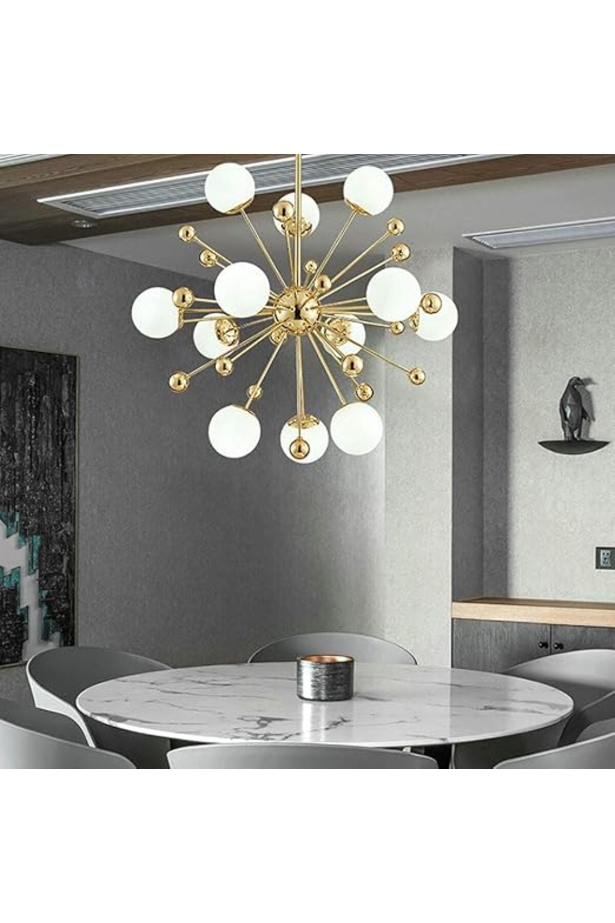 Candelabru modern de tavan auriu, 11 socluri G9, Ø60 cm