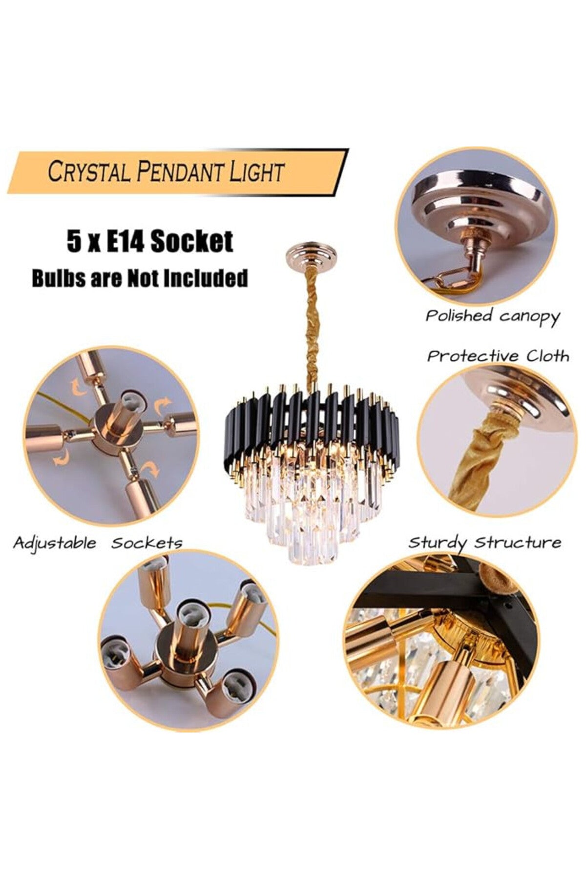 Plafonieră cu cristale, 30 cm, soclu E14, metal și sticlă