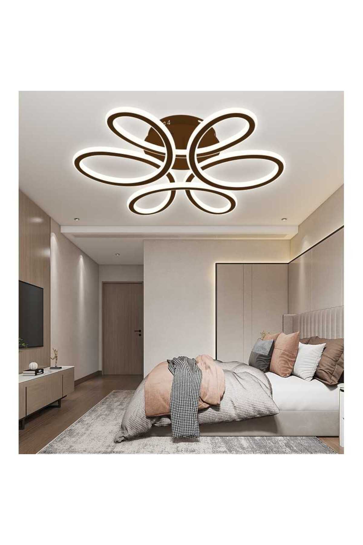 Plafonieră LED 50 cm maro cafea, Wi-Fi, telecomandă, 3 culori de lumină