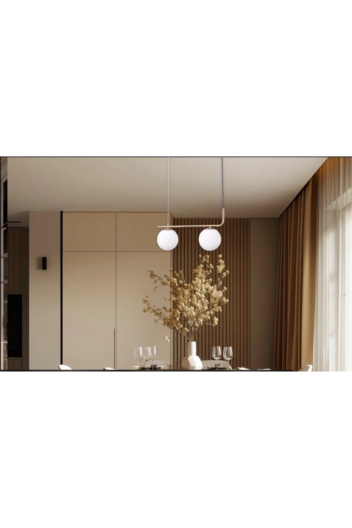 Pendul auriu cu 2 globuri albe, 2 socluri E27, 44 × 13 × 100 cm