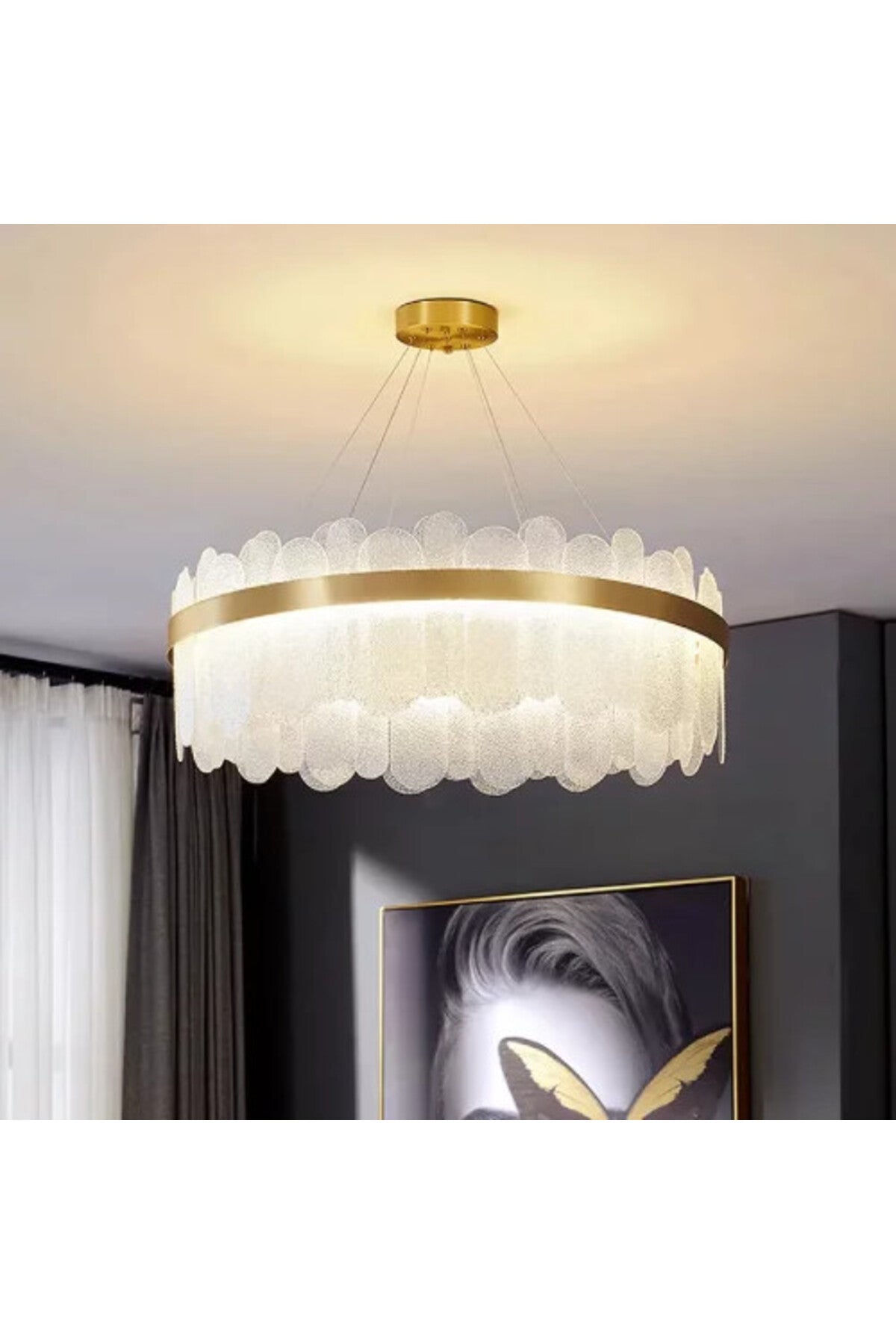 Candelabru LED auriu din cristal, 60 cm, 80 W, 3 culori de lumină