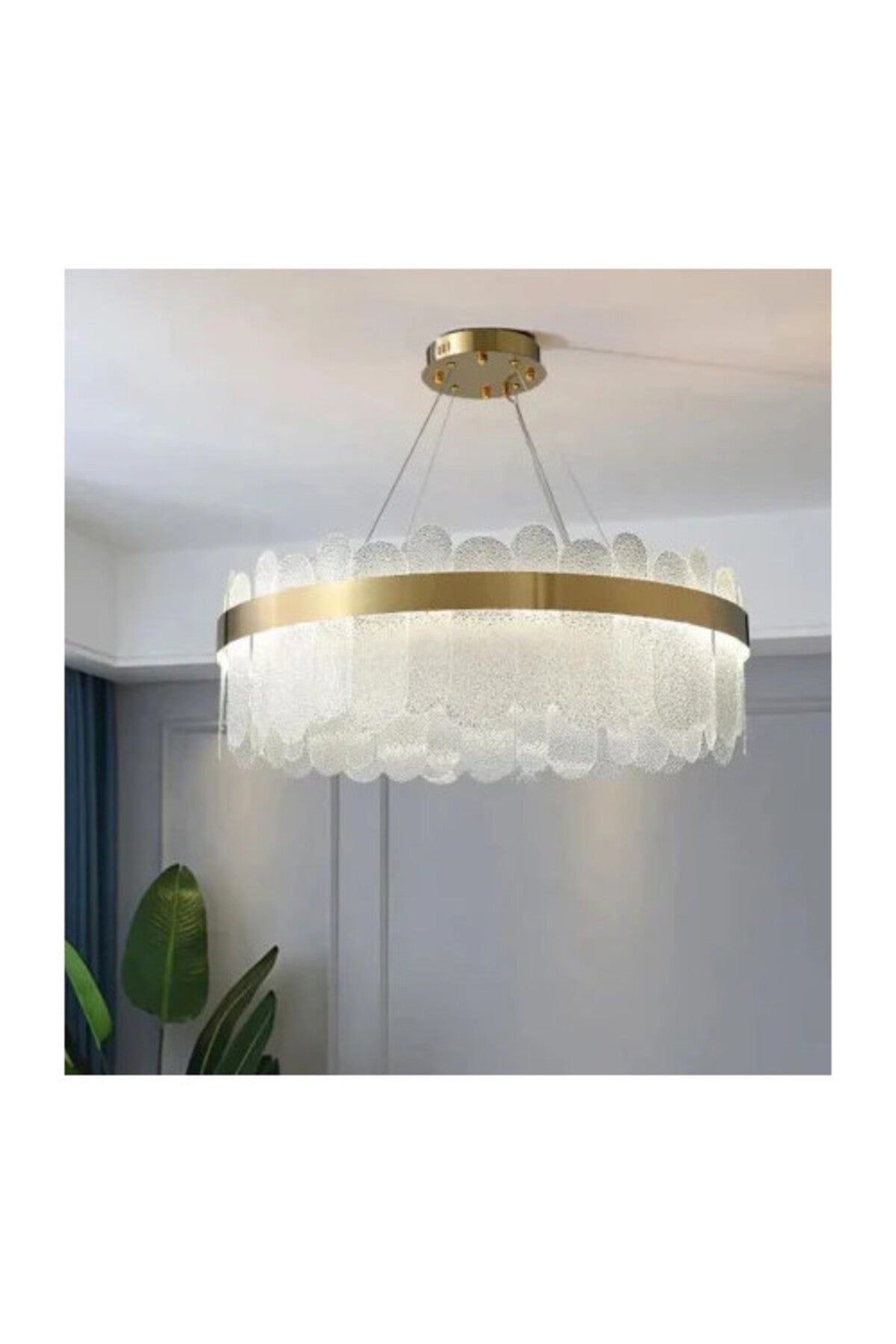 Candelabru LED auriu din cristal, 60 cm, 80 W, 3 culori de lumină