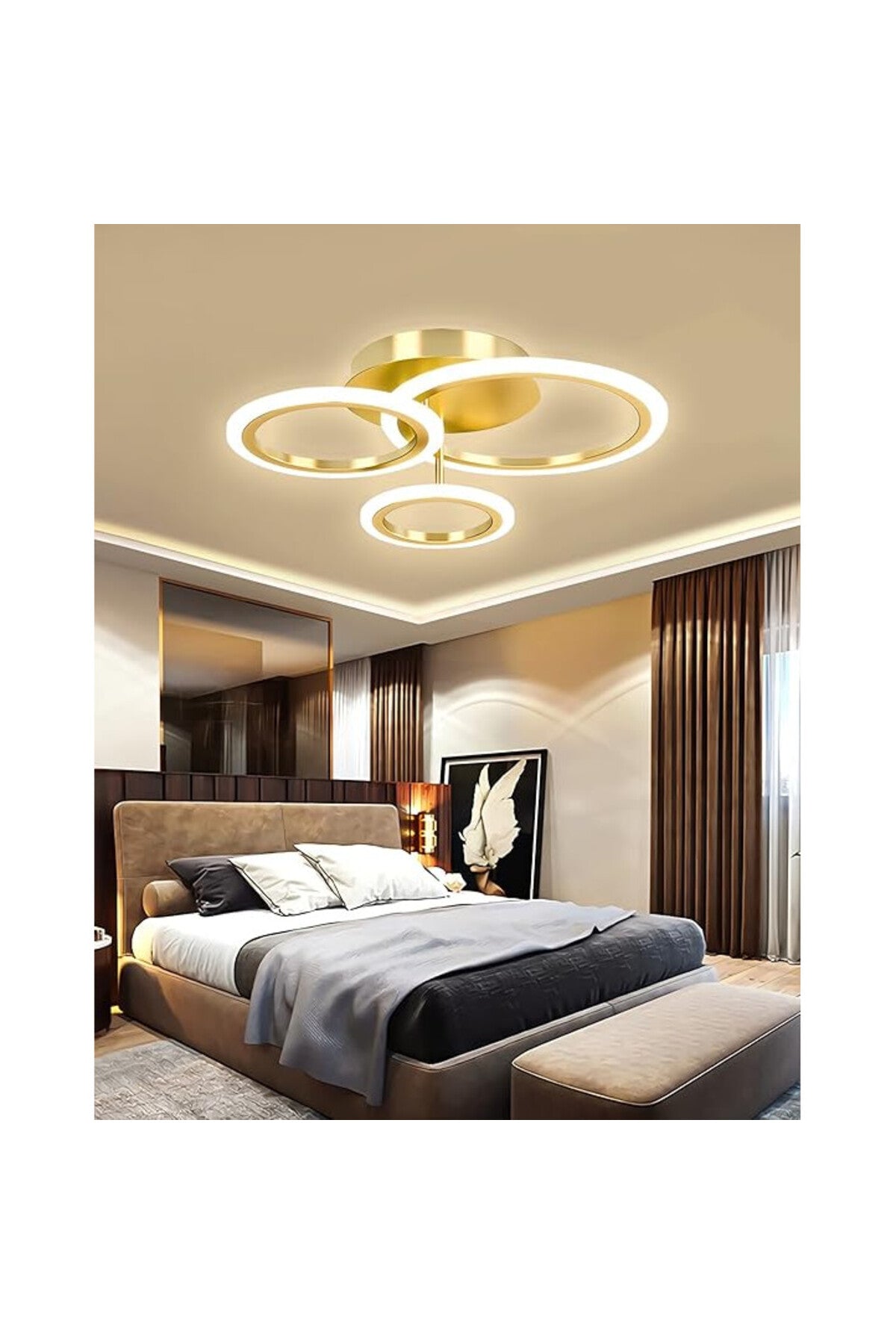 Plafonieră LED aurie cu 3 inele, dimabilă, cu telecomandă, 57 cm