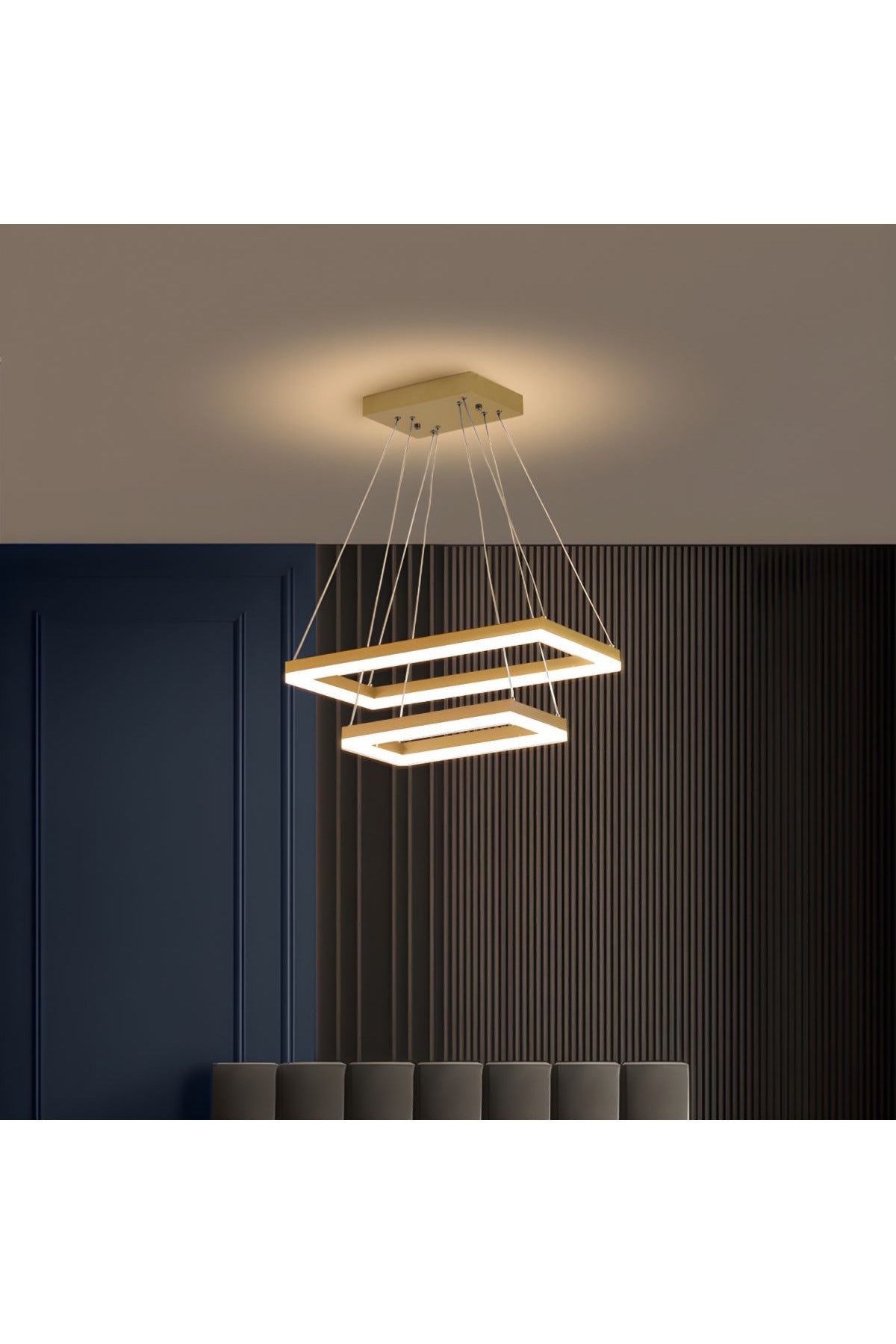 Plafonieră LED pătrată aurie 50+30 cm, Wi-Fi, telecomandă, 3 culori