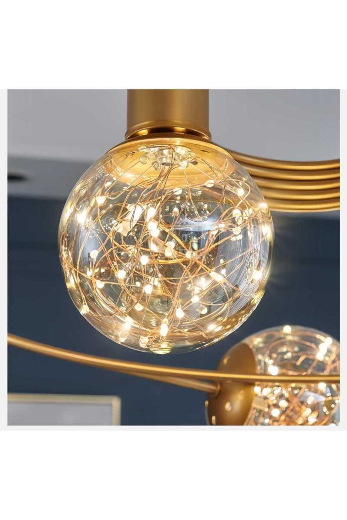 Plafonieră LED aurie cu 4 lumini, 27 W, 3000 K, Ø60 cm
