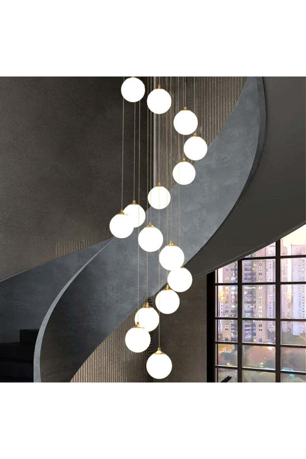 Candelabru auriu pentru casa scării, Ø60 cm, 25xE27, H300 cm