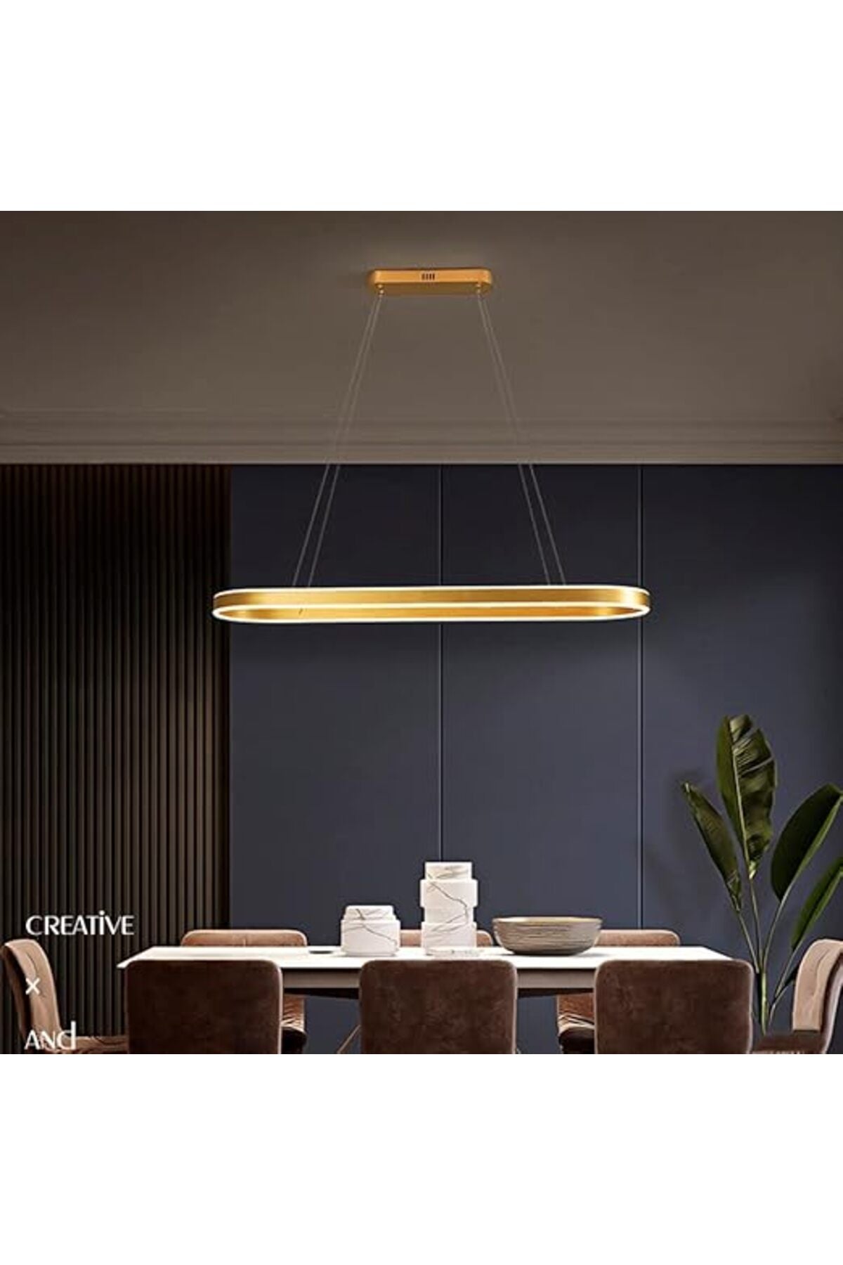 Plafonieră LED aurie 80 cm, dimabilă, cu Wi-Fi și telecomandă