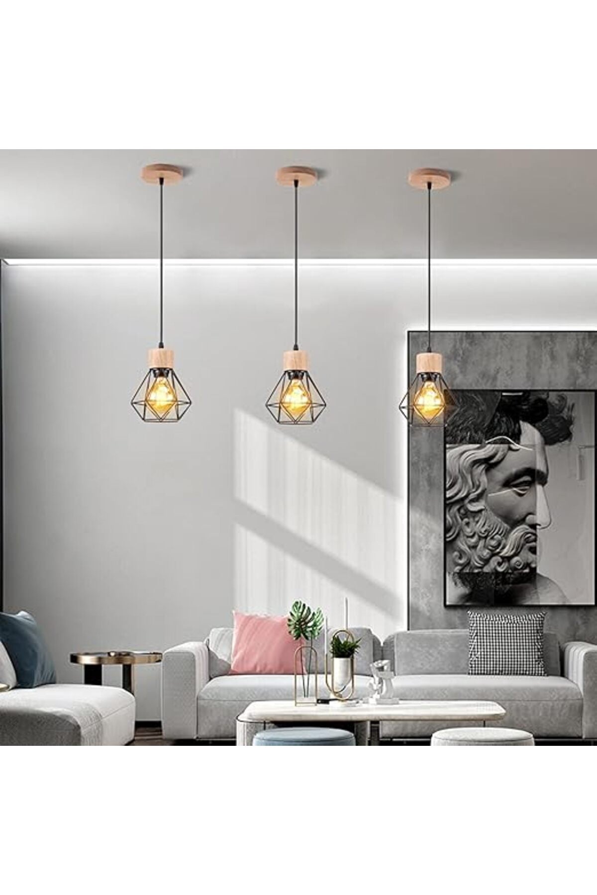 Lustră modernă neagră cu 3 socluri E27, 50 × 15,5 × 18 cm