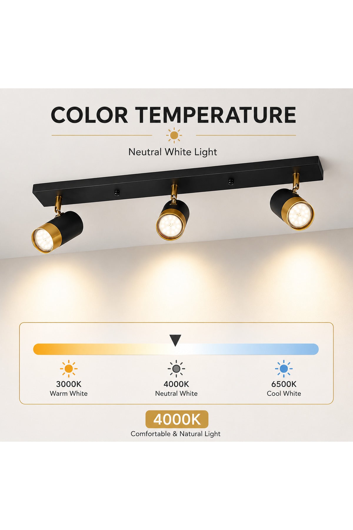 Spot LED încastrat cu 3 lumini, 16 W, 60 cm, alb