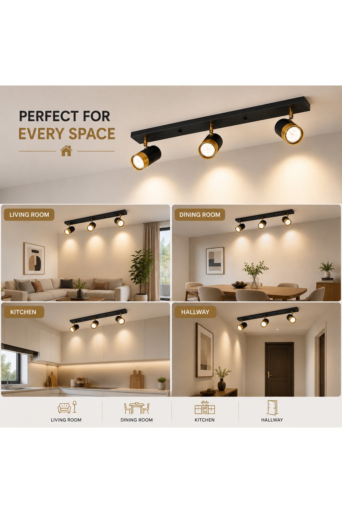 Spot LED încastrat cu 3 lumini, 16 W, 60 cm, alb