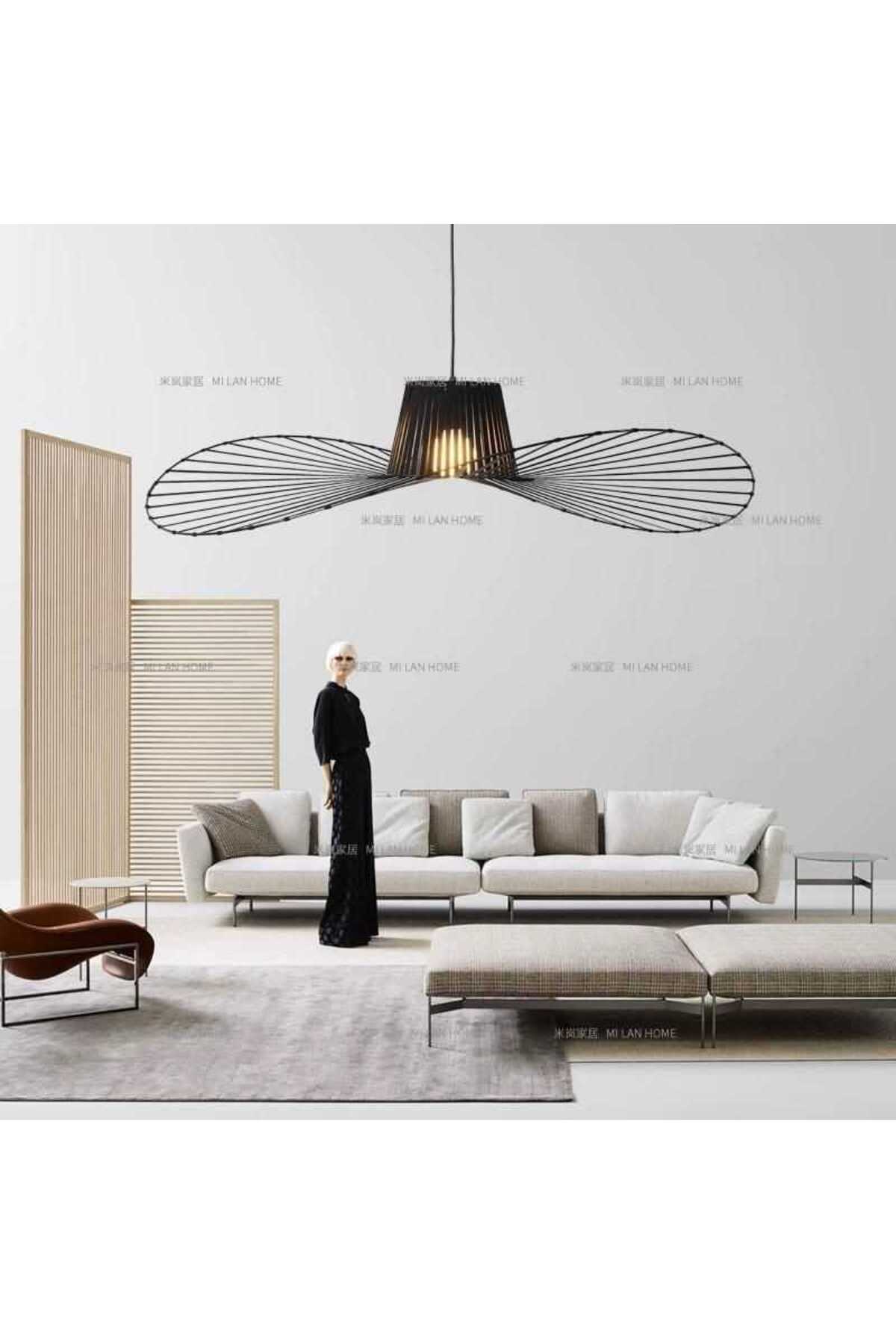 Lustră suspendată neagră, tip pălărie, Ø40 x H100 cm, soclu E27