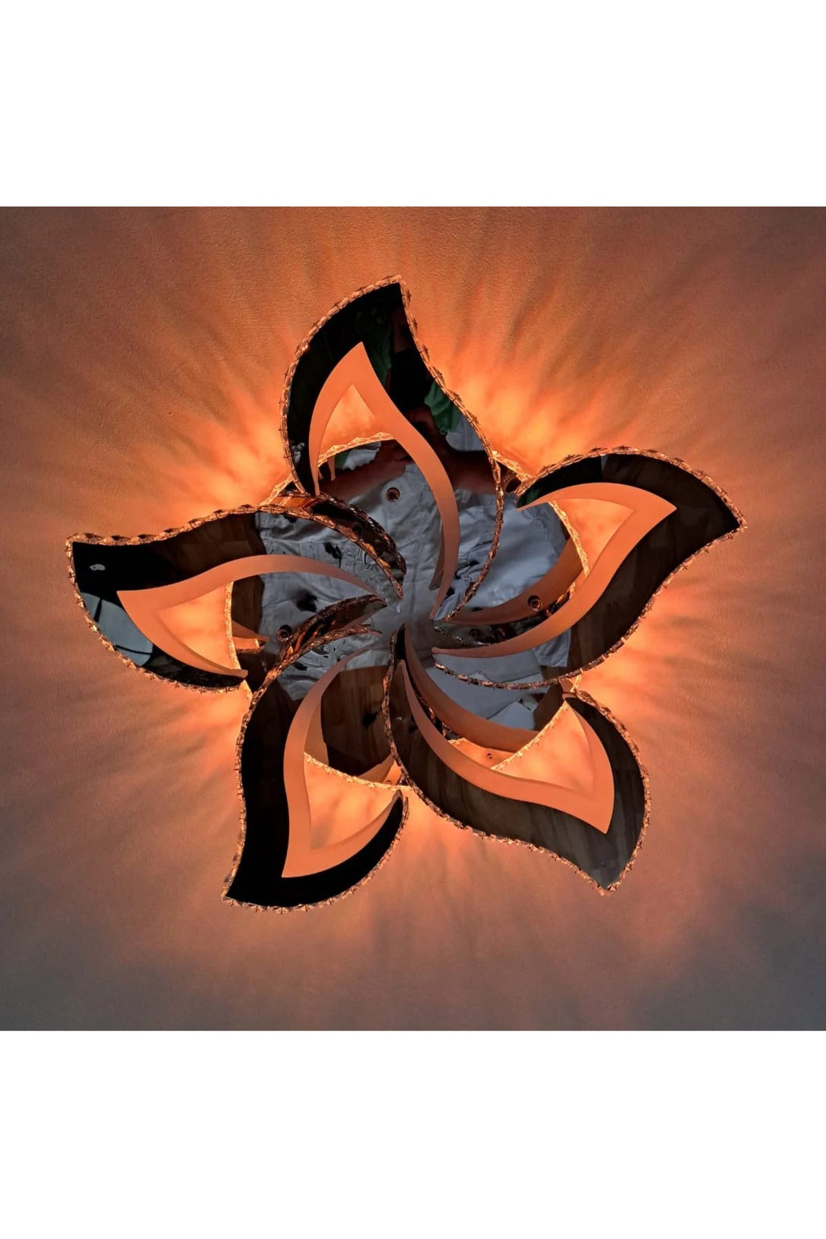 Candelabru LED de tavan cu cristale, crom, 5 lumini, RGB și telecomandă
