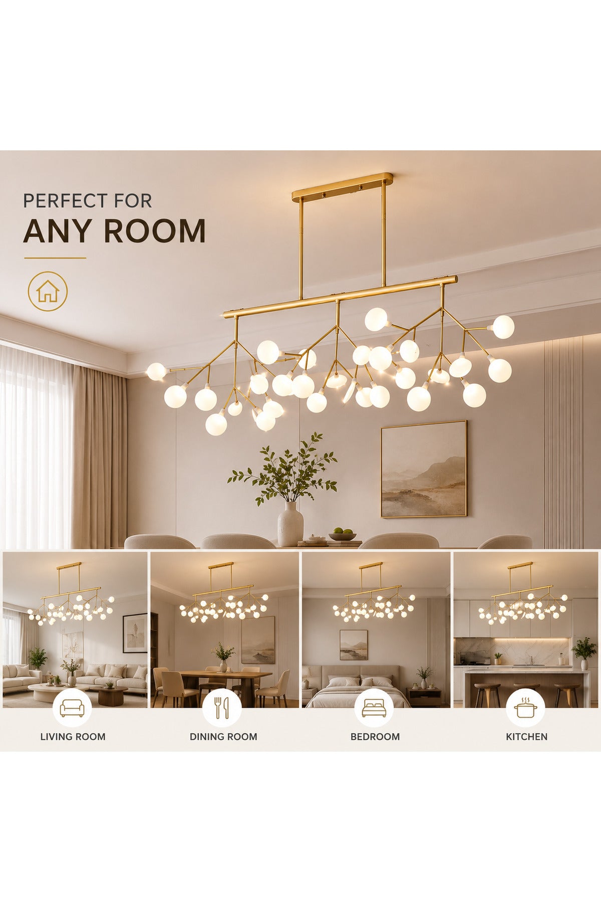Candelabru auriu cu design ramificat, 82 cm, 27xG4, 54 W