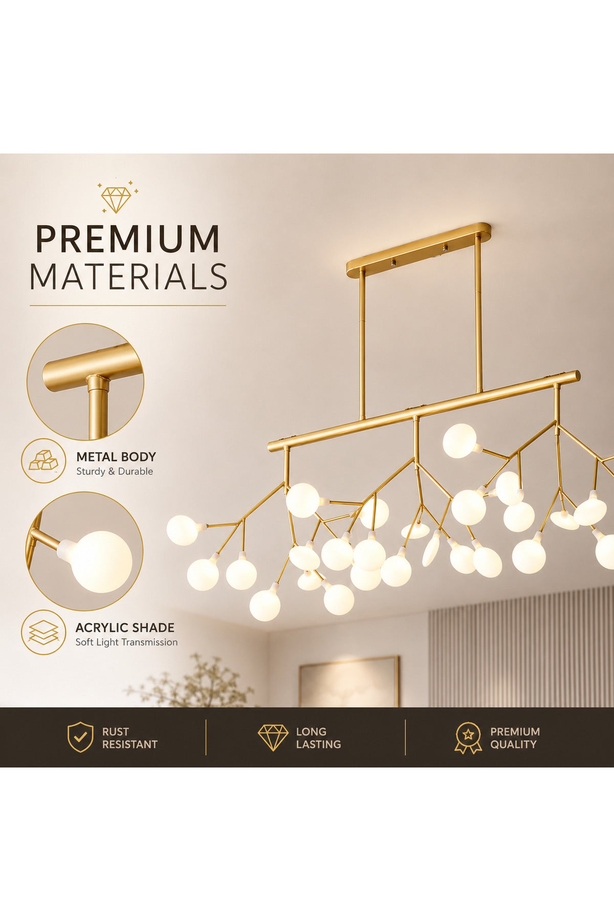 Candelabru auriu cu design ramificat, 82 cm, 27xG4, 54 W