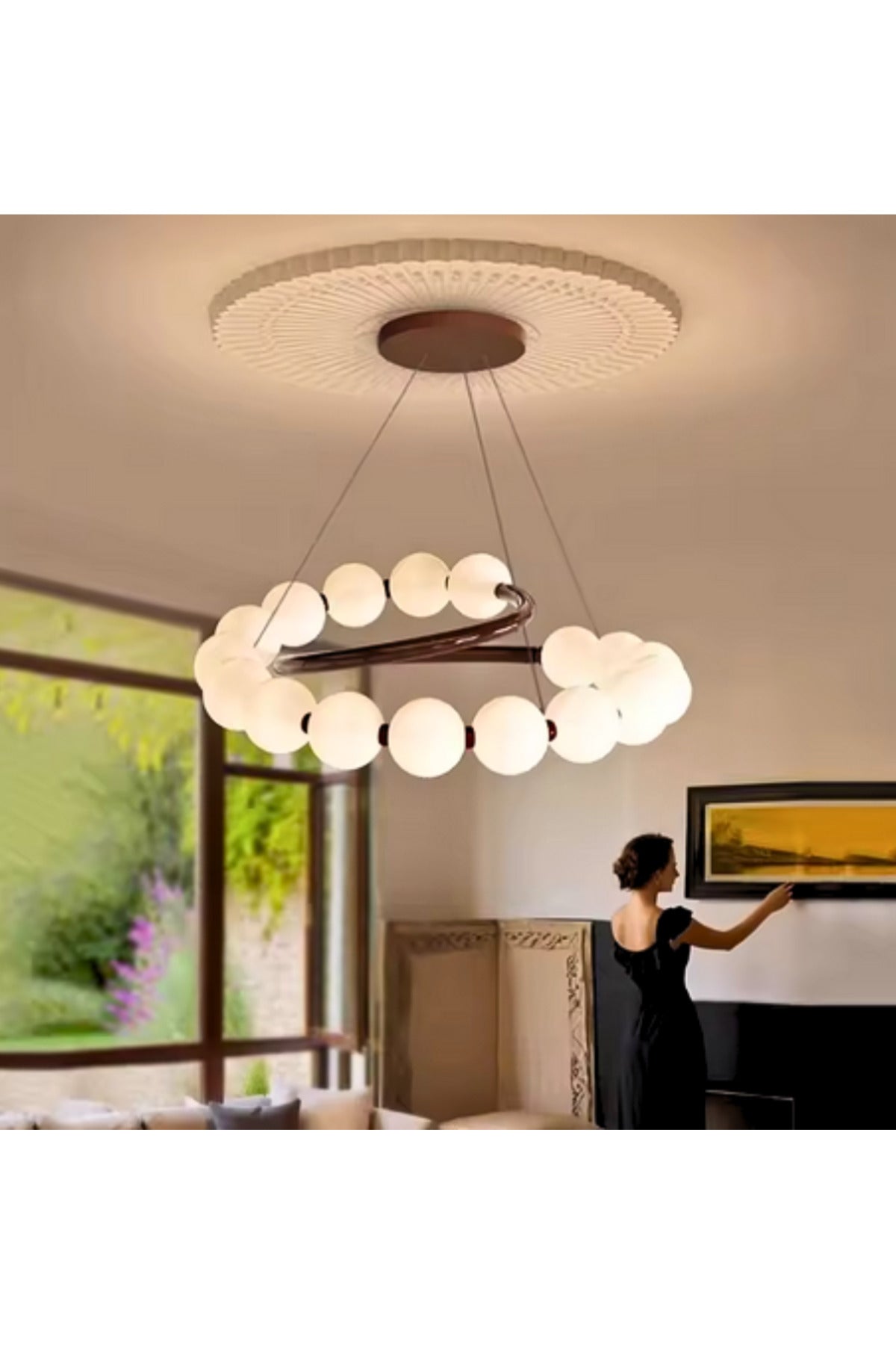 Pendul LED modern cromat, cu telecomandă
