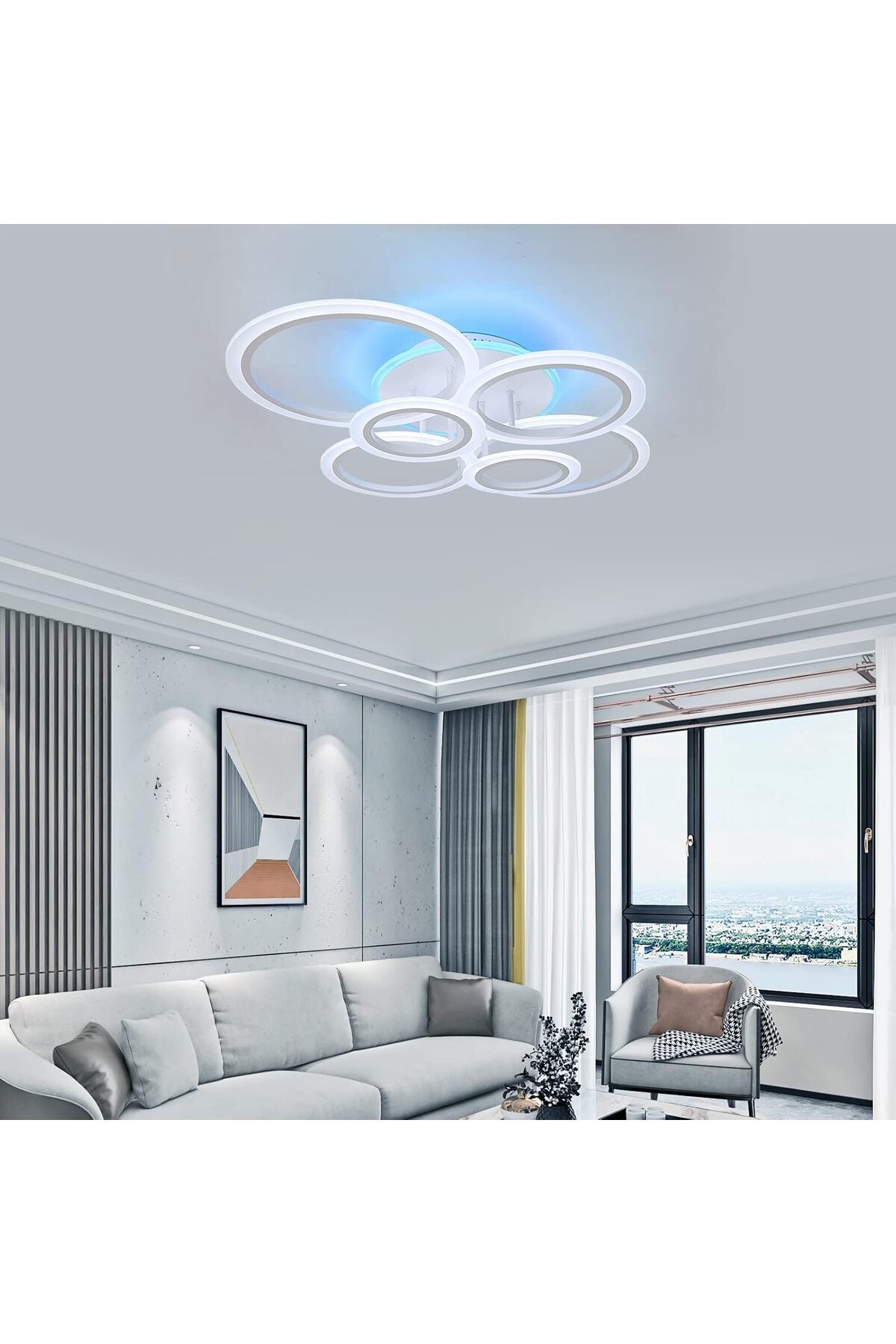 Plafonieră LED RGB cu 6 inele, dimabilă, Wi-Fi și telecomandă