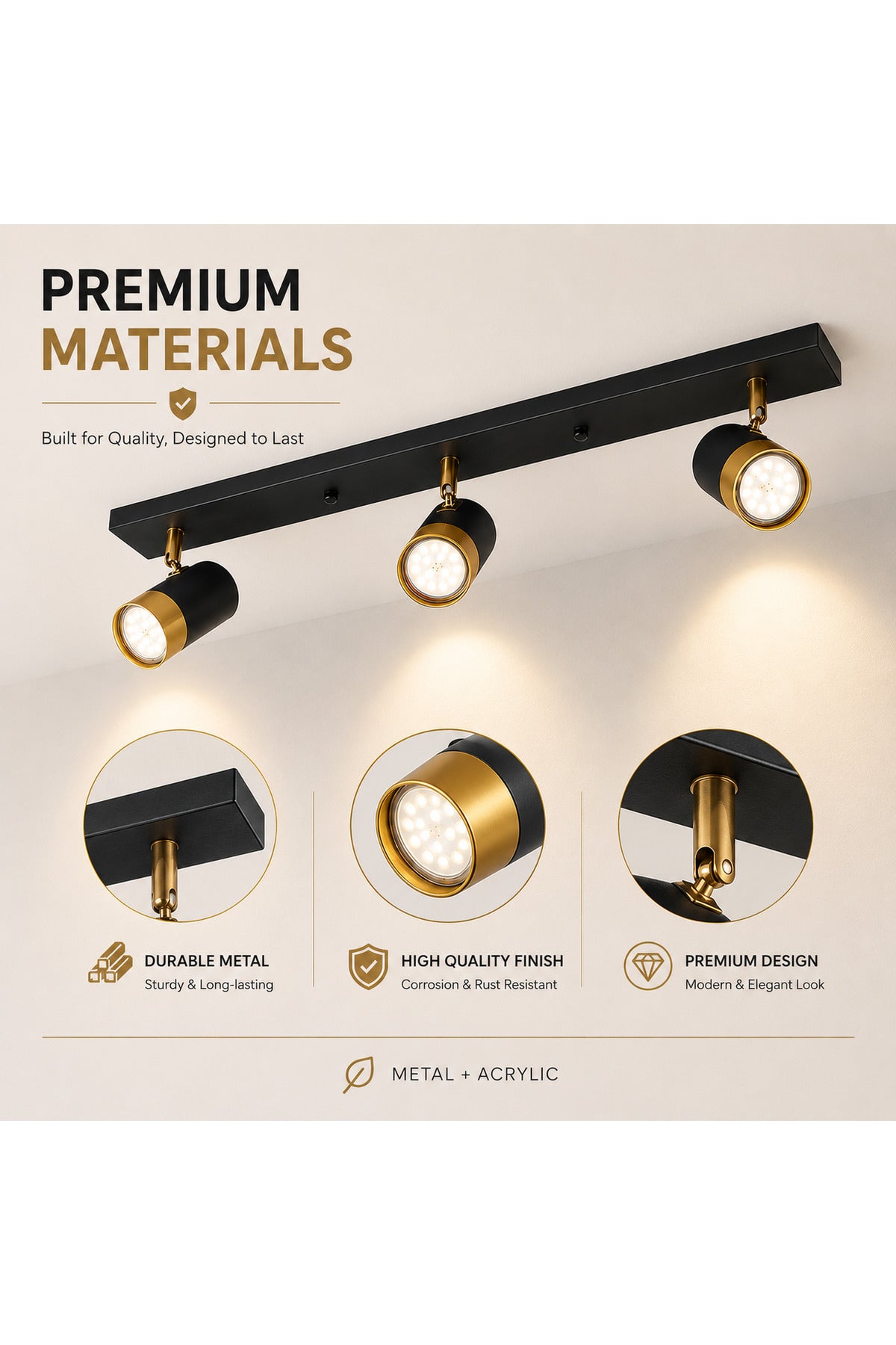Spot LED încastrat cu 3 lumini, 16 W, 60 cm, alb