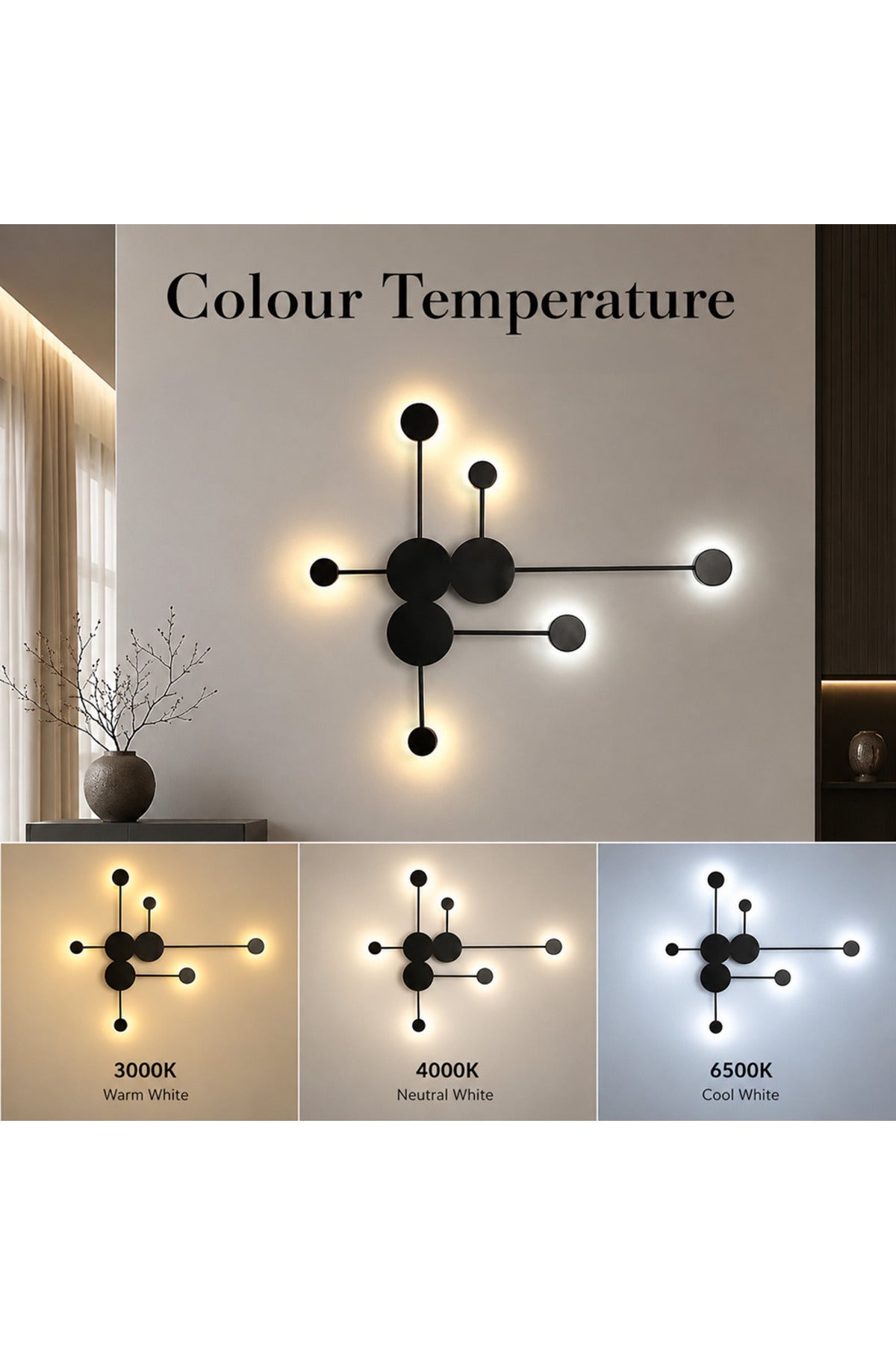 Plafonieră LED neagră, 60 W, 2000 lm, 3 temperaturi de culoare, Ø92 cm
