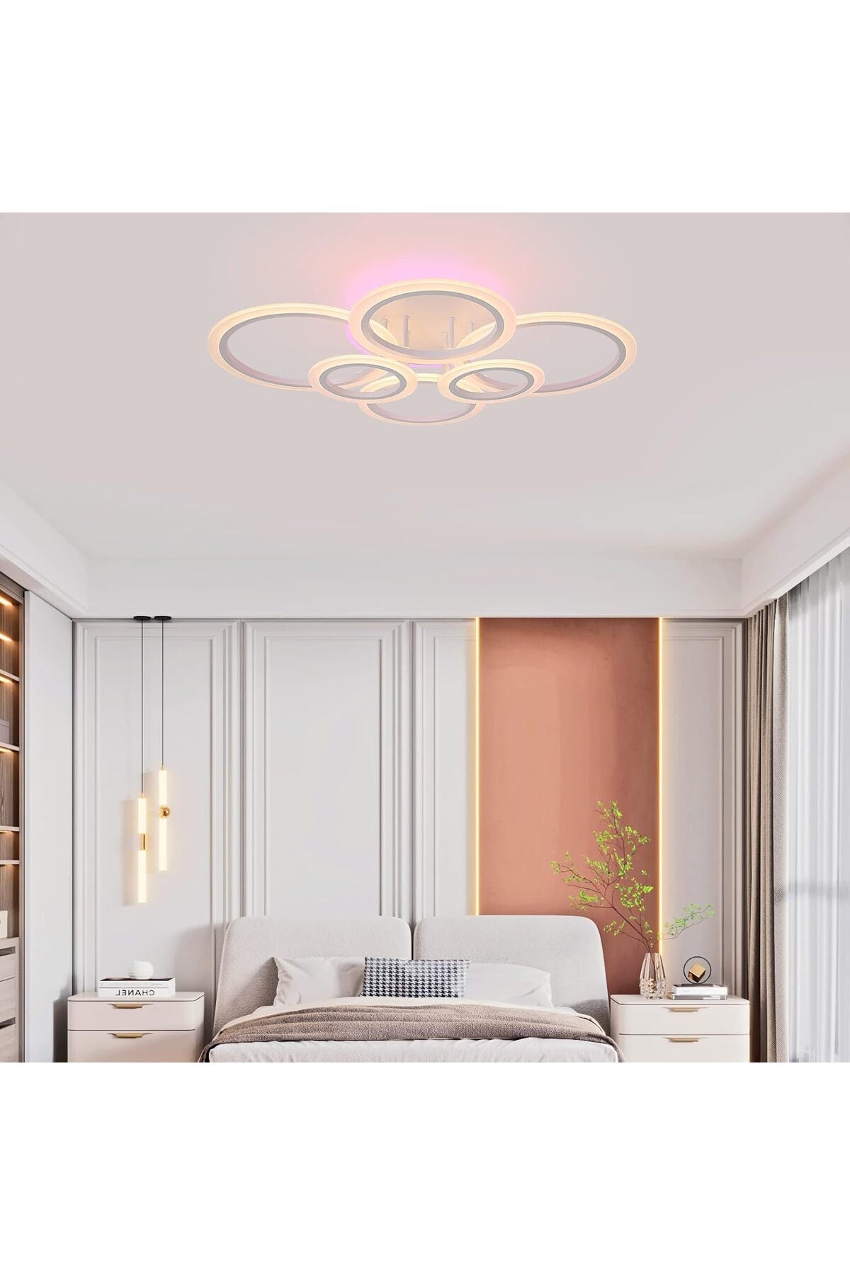 Plafonieră LED RGB cu 6 inele, dimabilă, Wi-Fi și telecomandă
