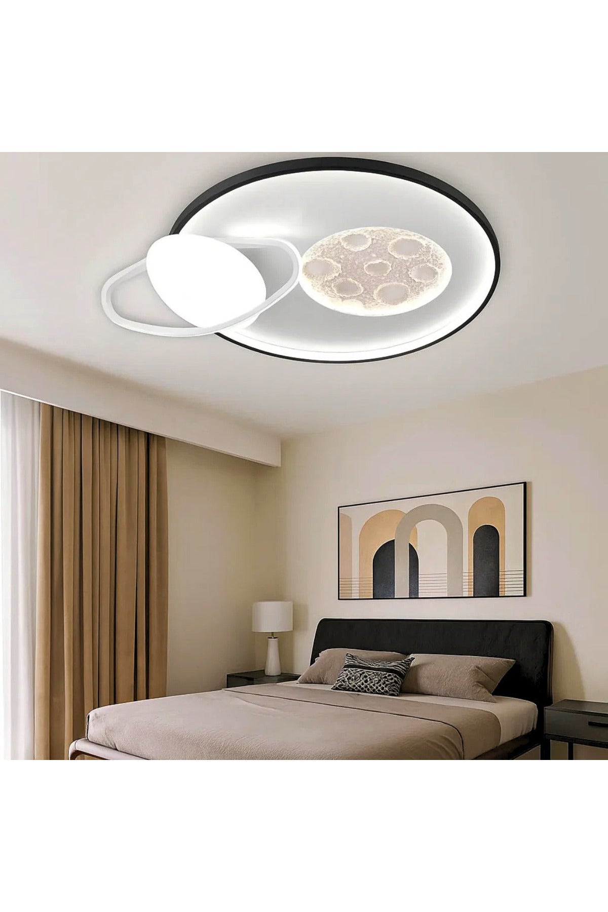 Plafonieră LED Lună Plină, dimabilă, negru-alb, 50 cm, 144 W