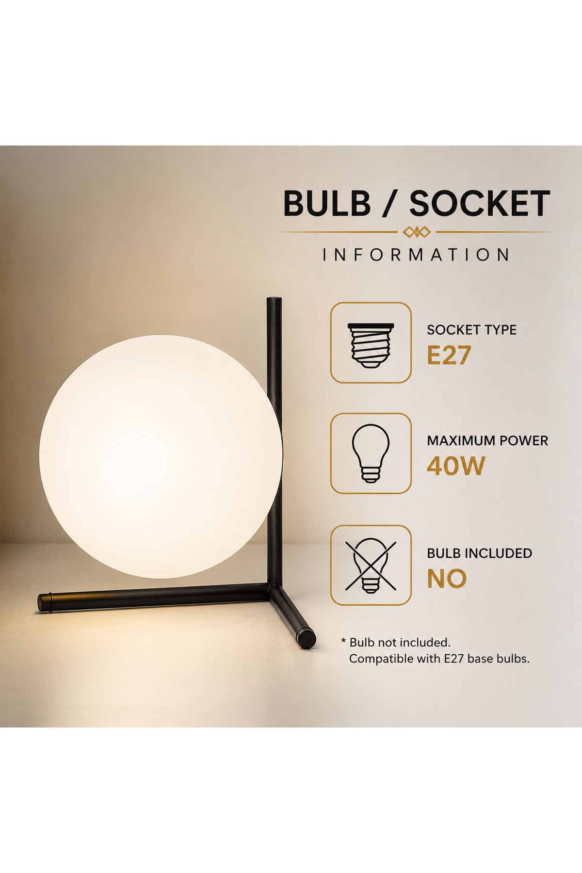 Lampă de masă neagră cu glob din sticlă mată, E27, max. 40 W