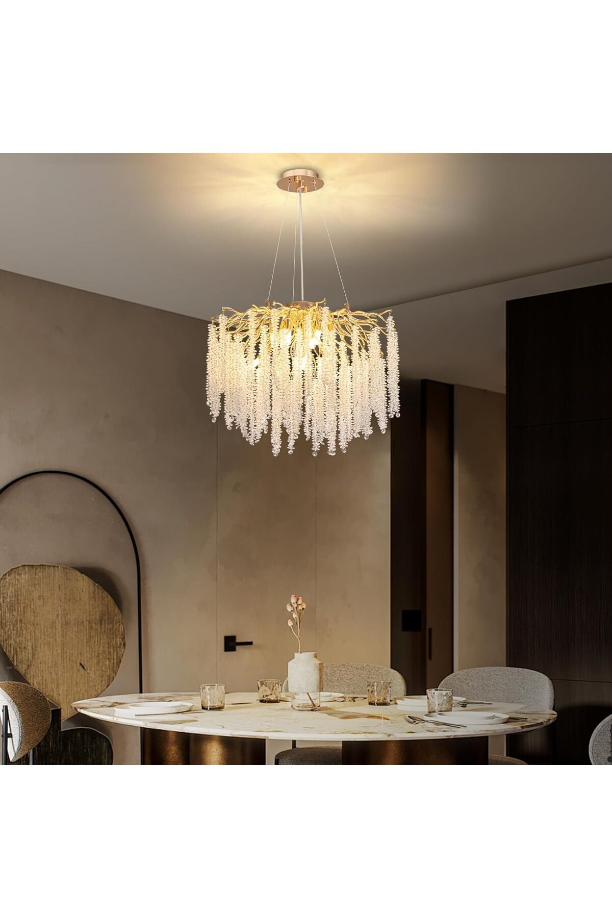 Candelabru modern auriu din metal și sticlă, 5 x E14, 50 x 80 x 50 cm