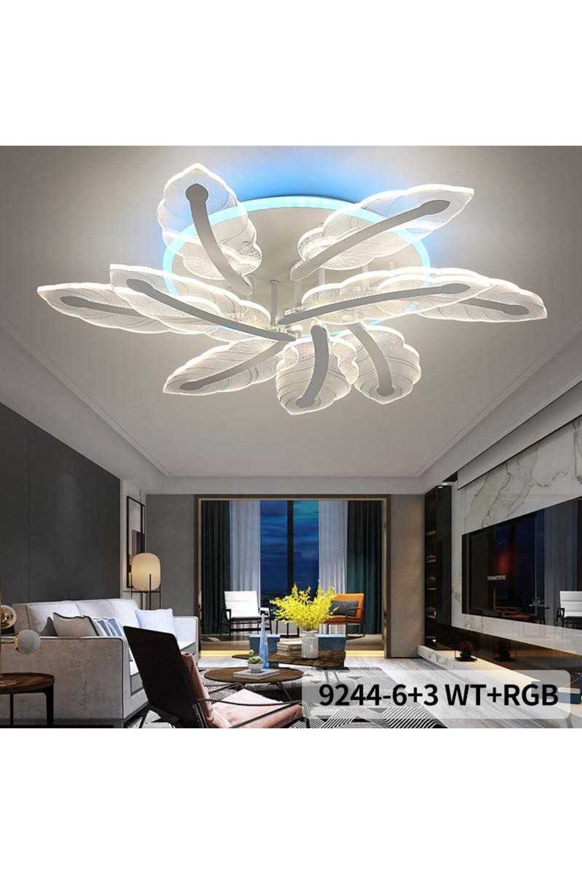 Plafonieră LED RGB, 9 surse, dimabilă Wi-Fi cu telecomandă, 76 cm