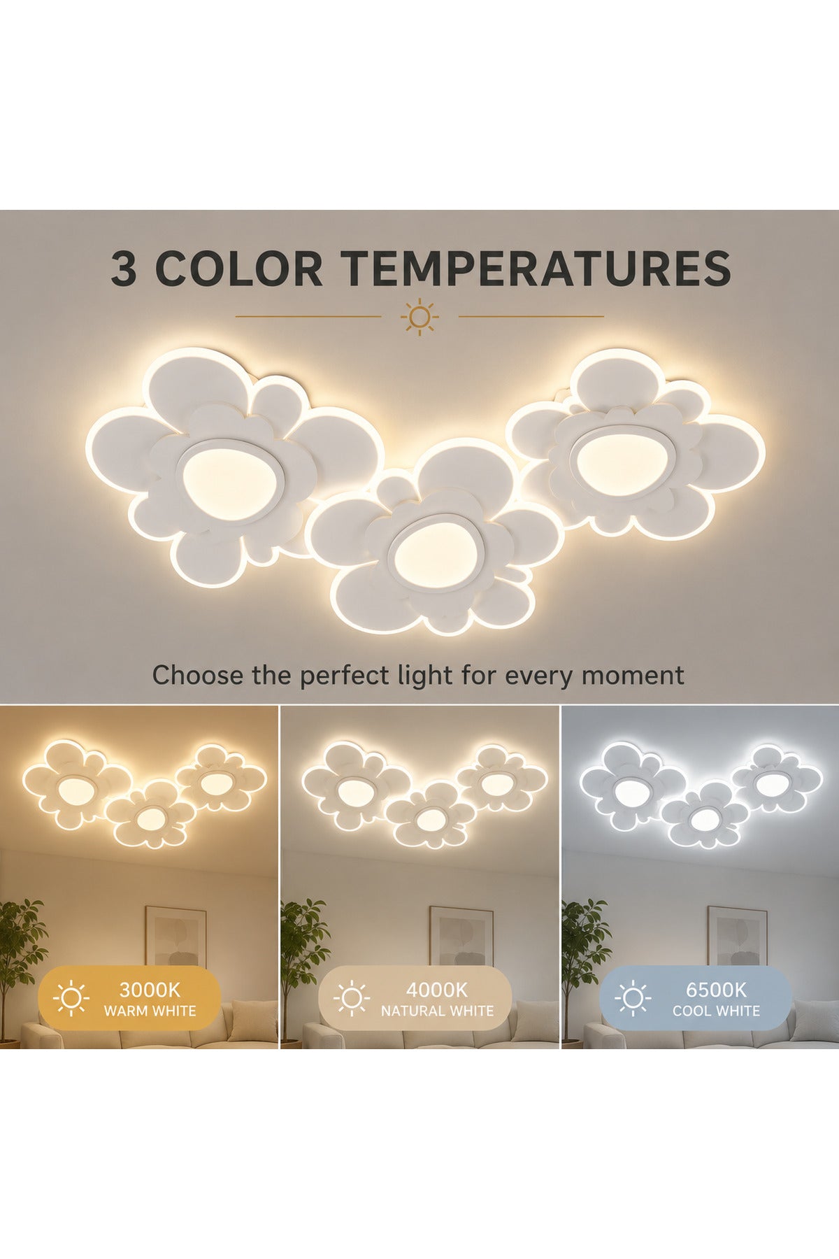 Plafonieră LED albă 73 cm, dimabilă, Wi-Fi, cu telecomandă și 3 culori