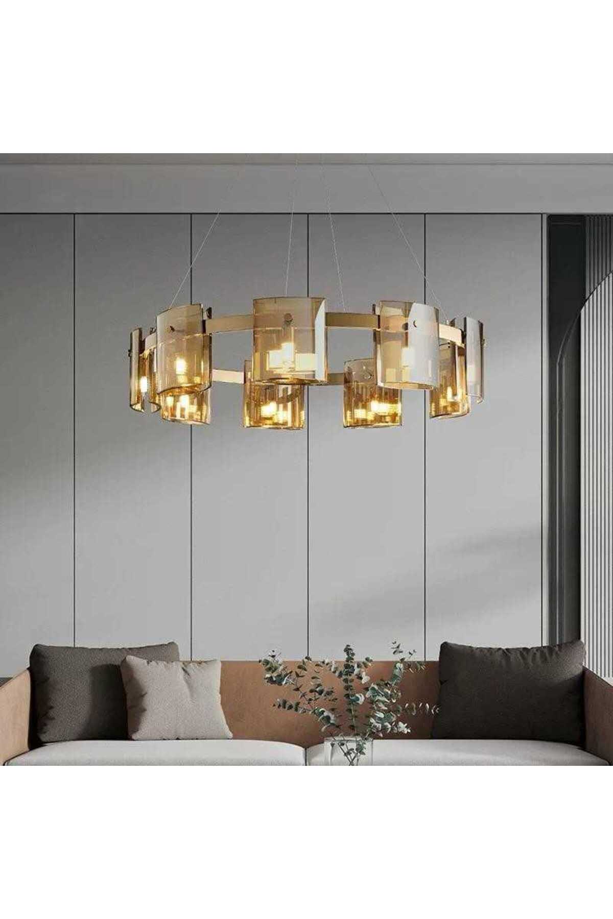 Plafonieră modernă aurie din sticlă, 9 x G9, 80 cm