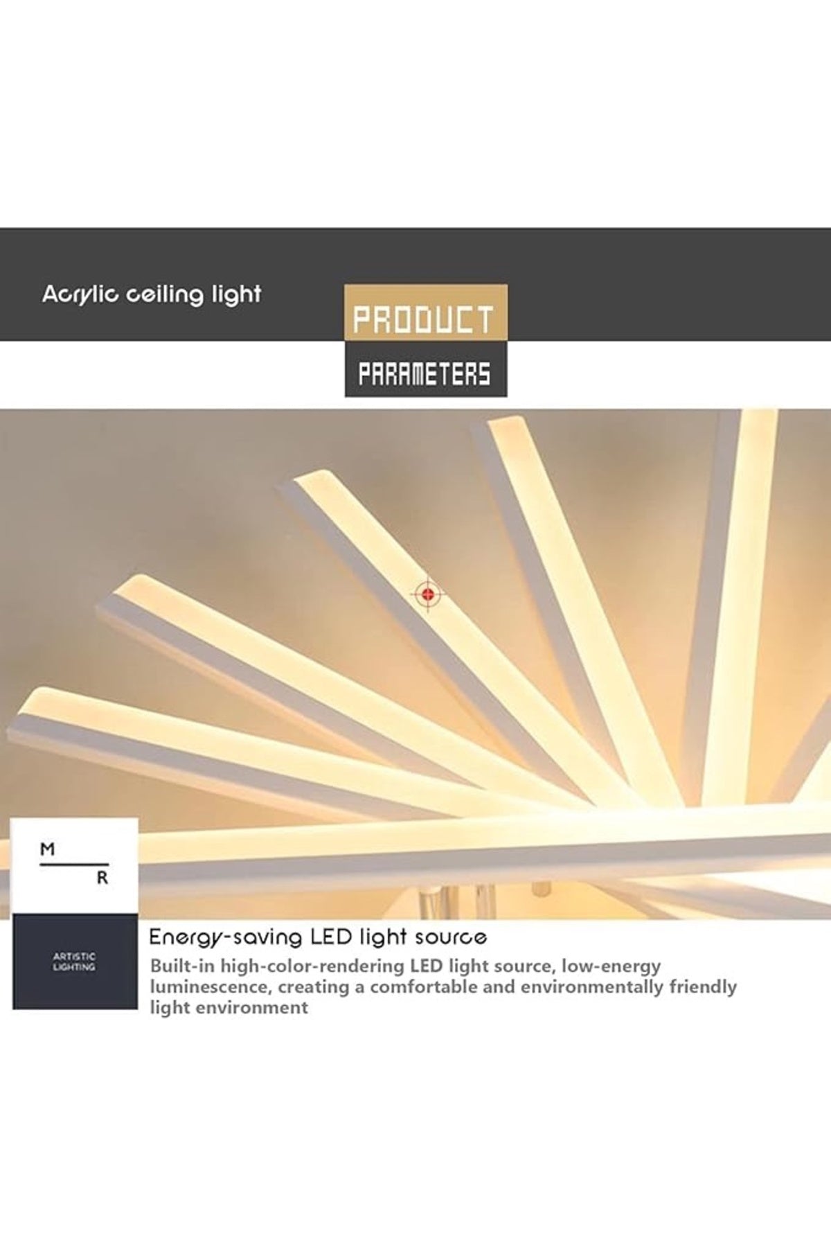 Plafonieră LED 95 cm, 5 surse, dimabilă, Wi-Fi, telecomandă, 3 culori
