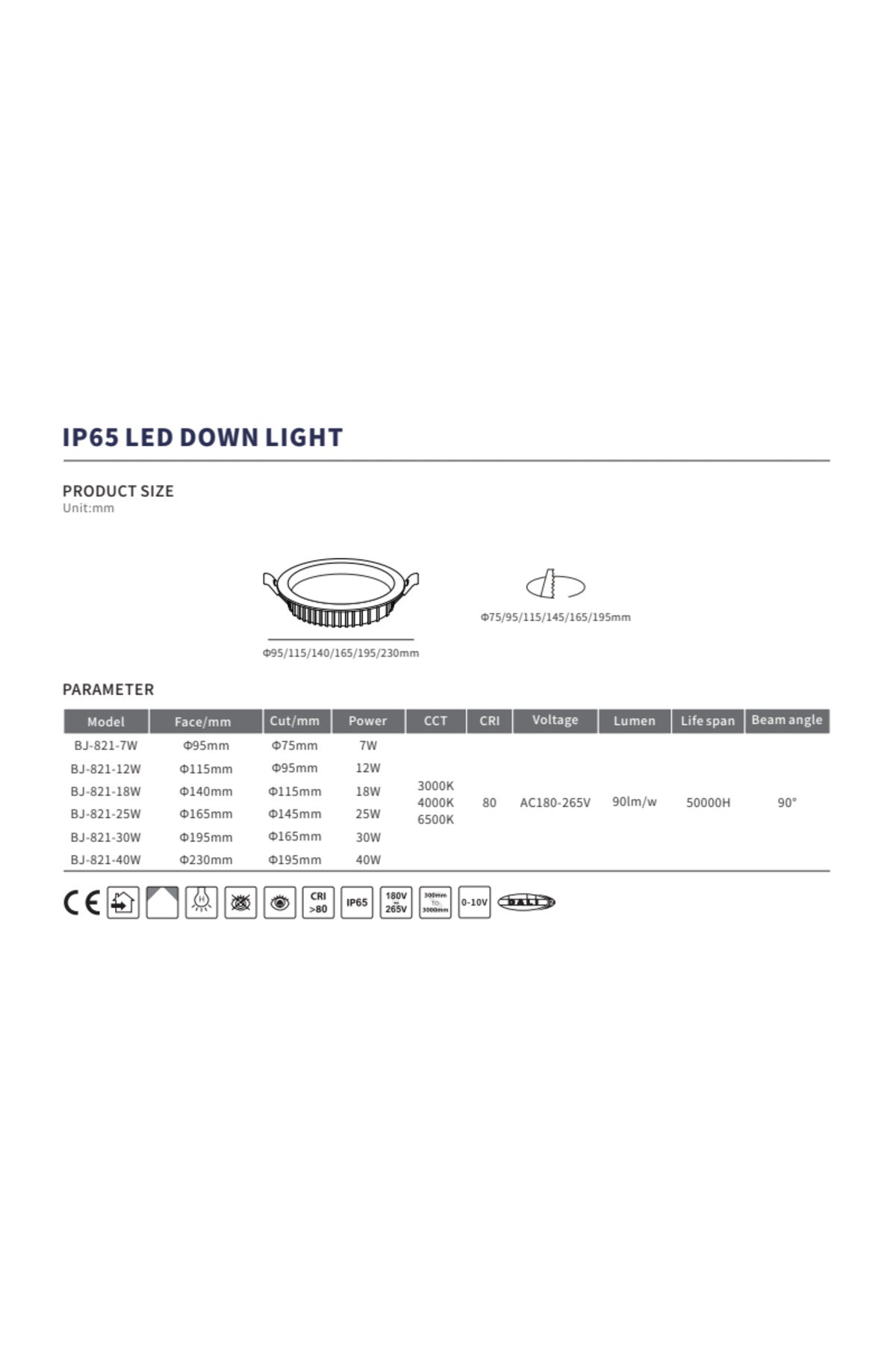 Spot LED încastrat 25 W, 1080 lm, IP65, 3 culori, alb