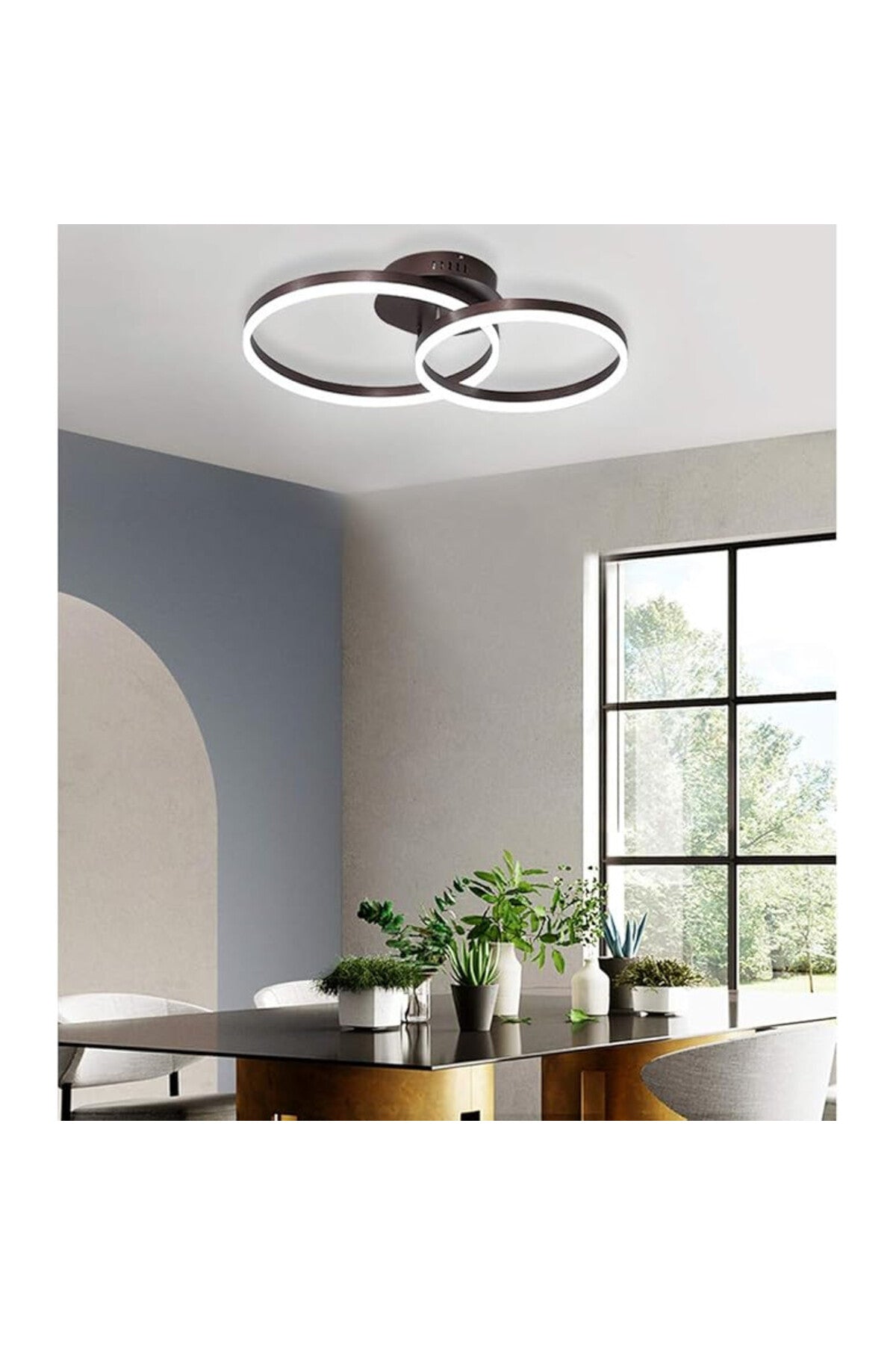 Plafonieră LED neagră, 2 inele, Wi-Fi, telecomandă, dimabilă, 120 W
