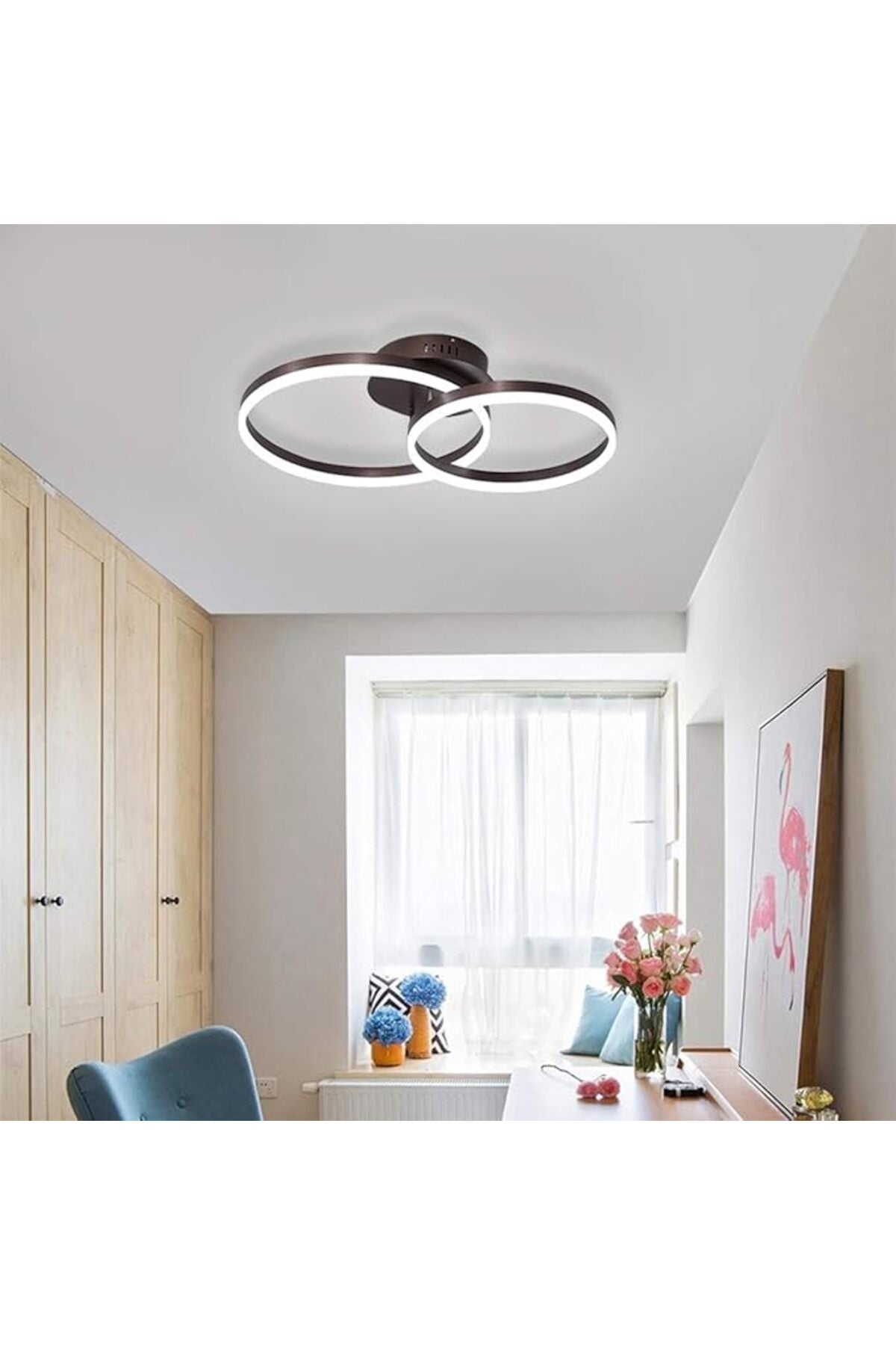 Plafonieră LED neagră, 2 inele, Wi-Fi, telecomandă, dimabilă, 120 W