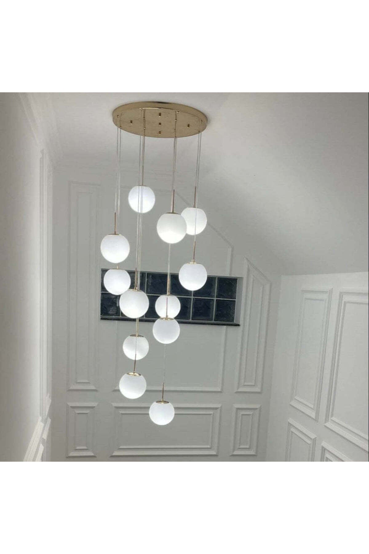 Candelabru auriu pentru casa scării, Ø60 cm, 25xE27, H300 cm