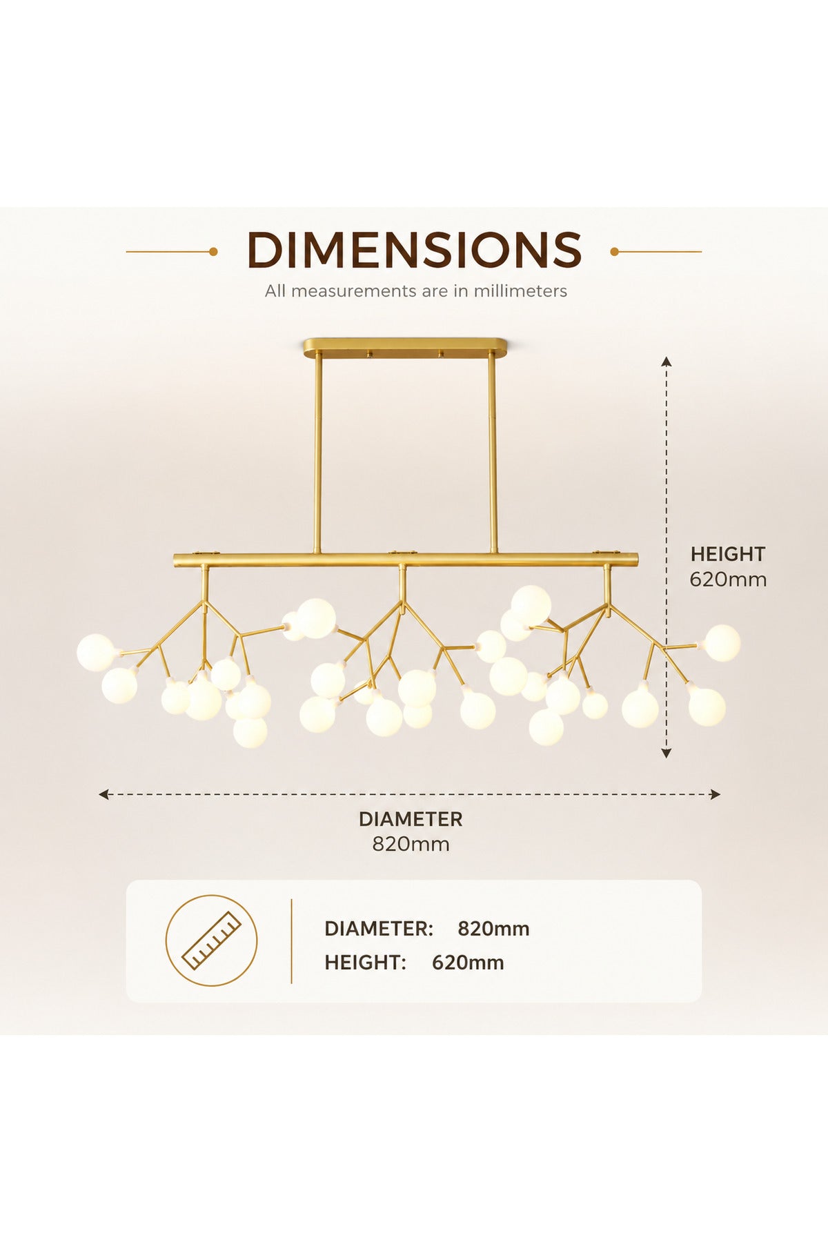 Candelabru auriu cu design ramificat, 82 cm, 27xG4, 54 W