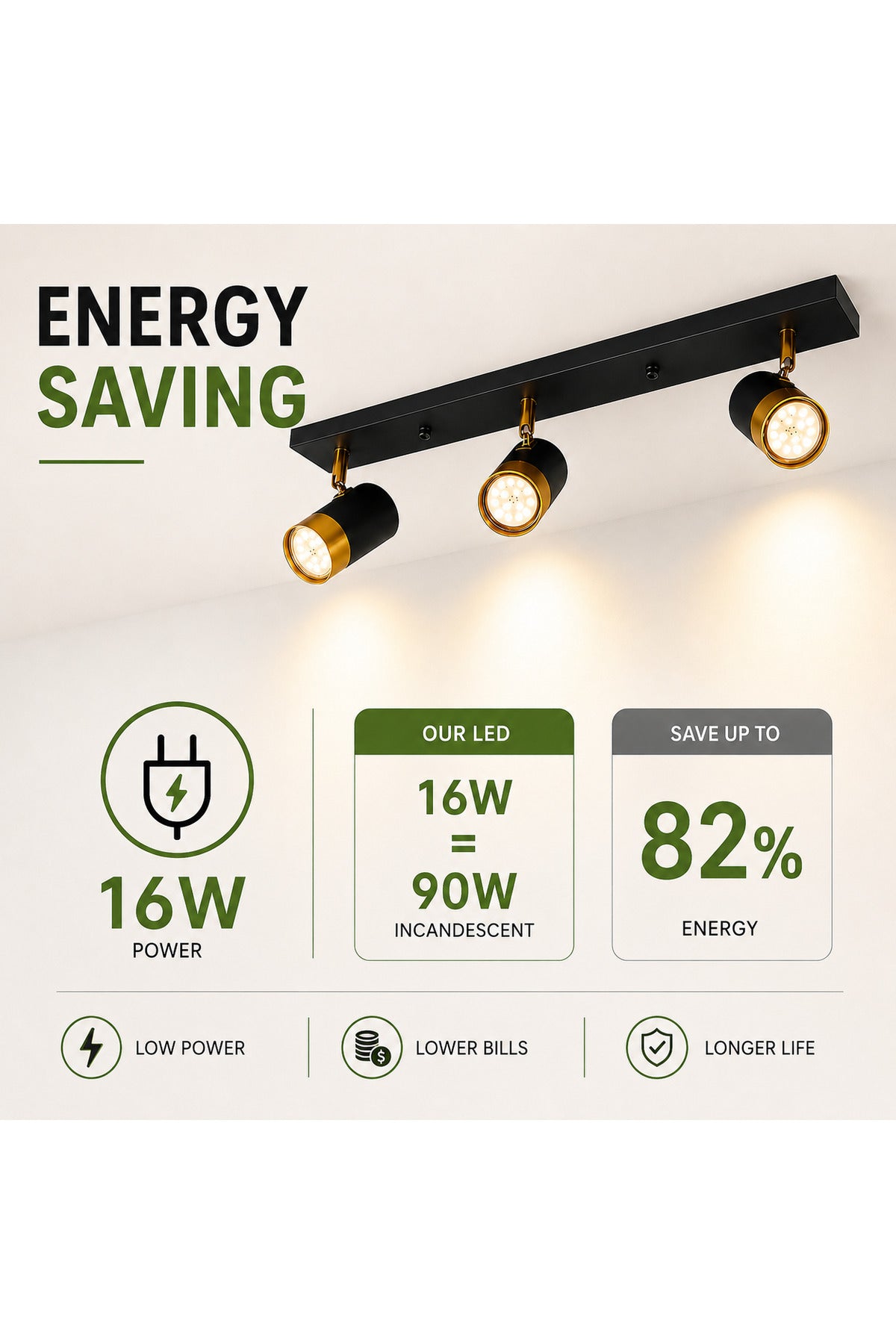 Spot LED încastrat cu 3 lumini, 16 W, 60 cm, alb