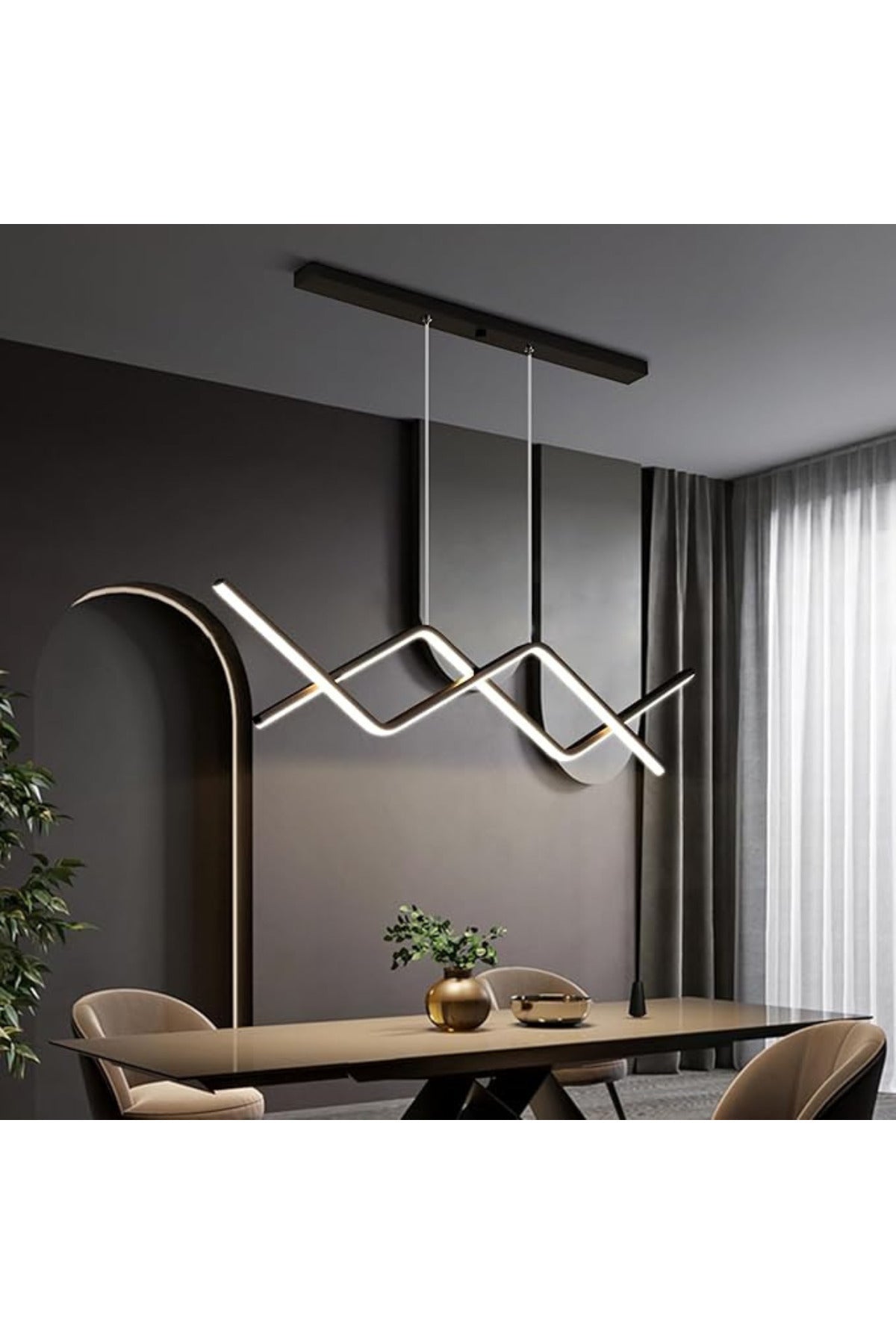 Plafonieră LED neagră, 60 cm, 56 W, reglabilă, Wi-Fi și telecomandă