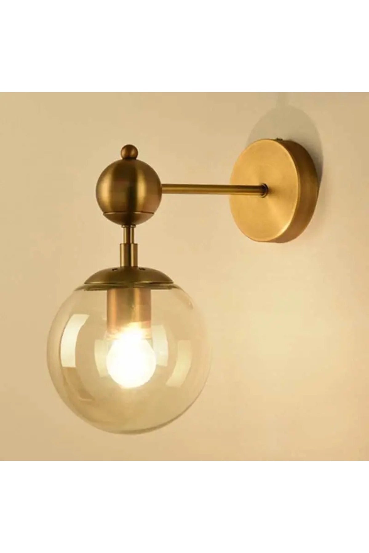 Aplică de perete cu glob transparent din sticlă, 1xE14, metal auriu, 230 V, pentru living, dormitor, bucătărie sau hol, bec neinclus